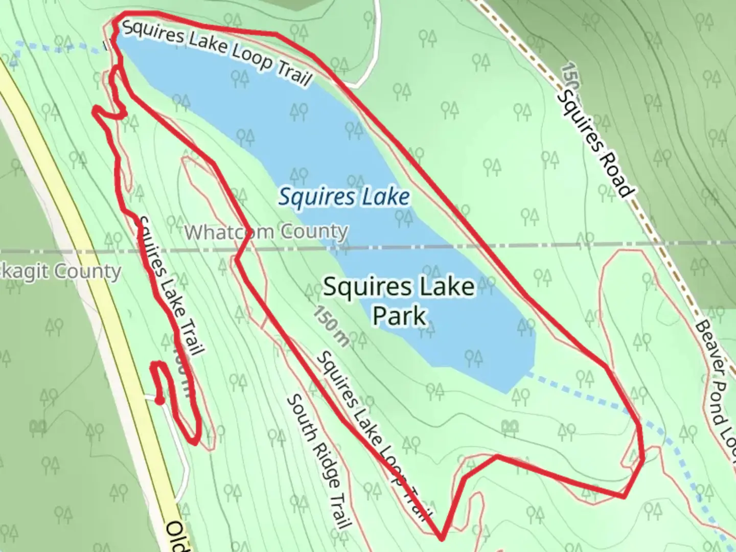 An image depicting the trail Squires Lake Loop and its surrounding area.
