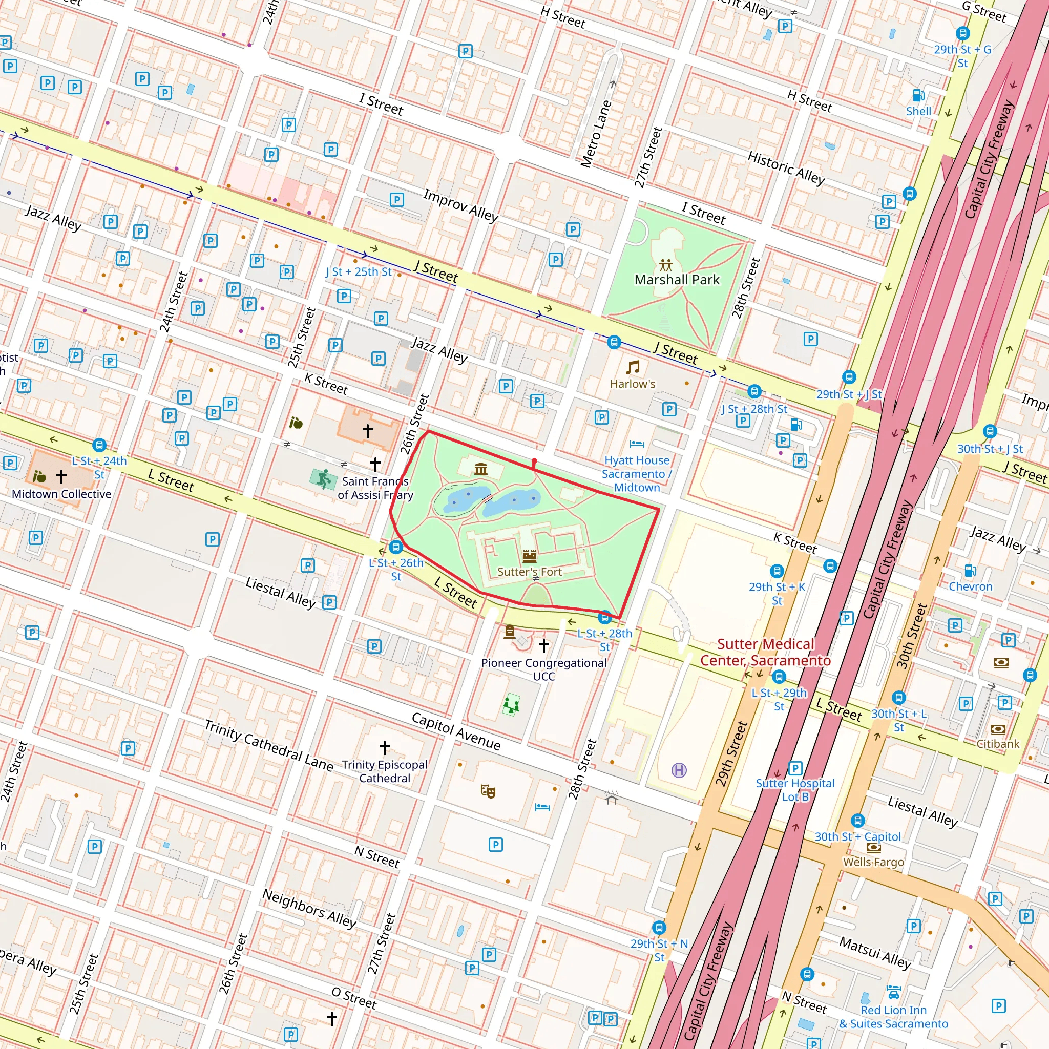 Sutter's Fort State Historic Park Loop mobile static map