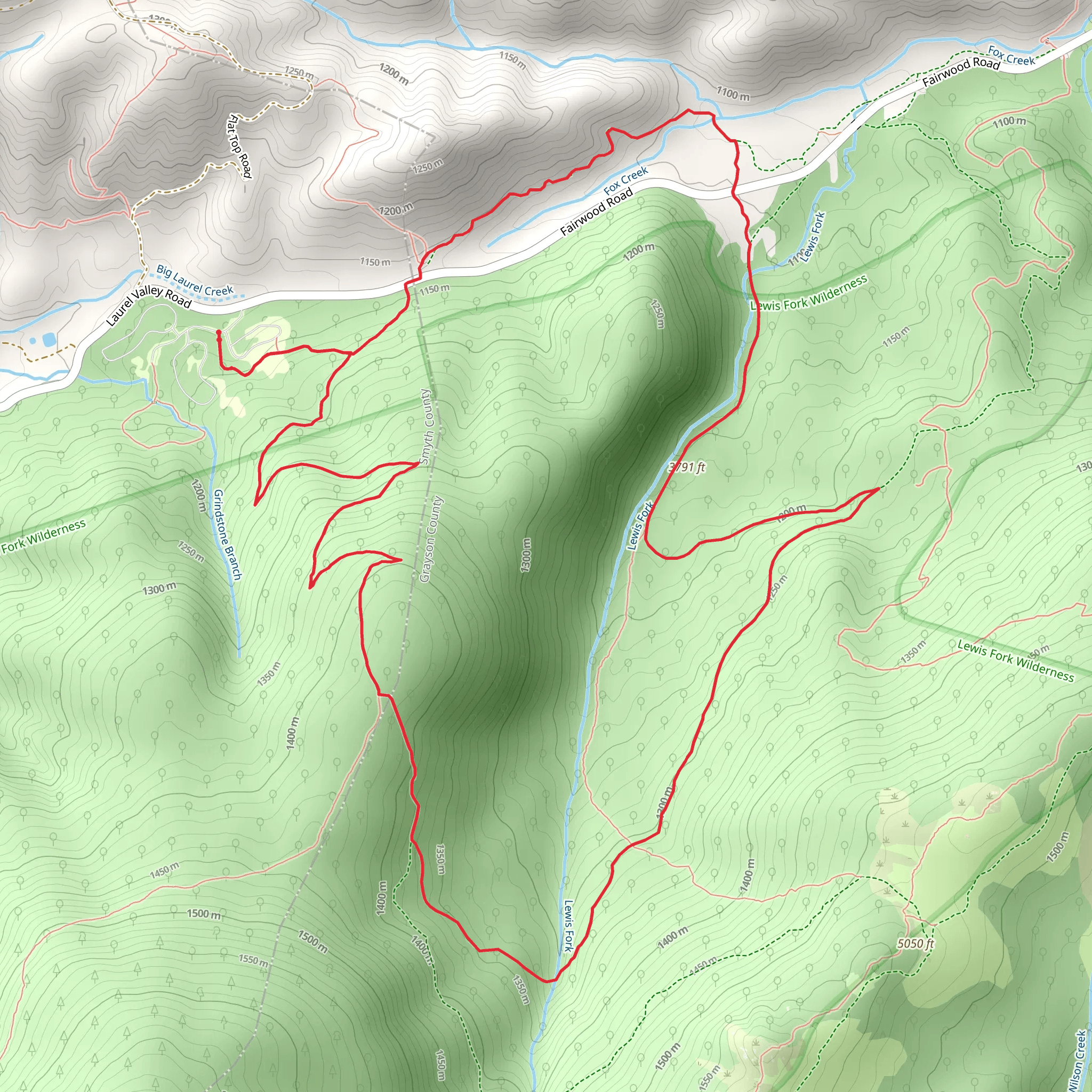 Mount Rogers, Lewis Fork and Fairwood Valley Loop Trail mobile static map