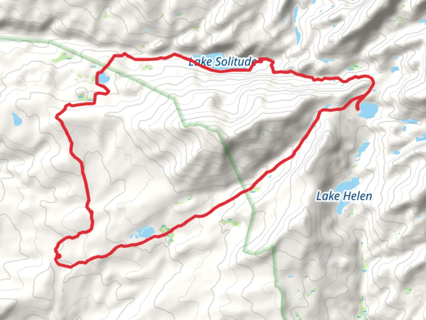 An image depicting the trail Long Park, Grace Lake, Lake Solitude and Middle Paintrock Loop Trail and its surrounding area.