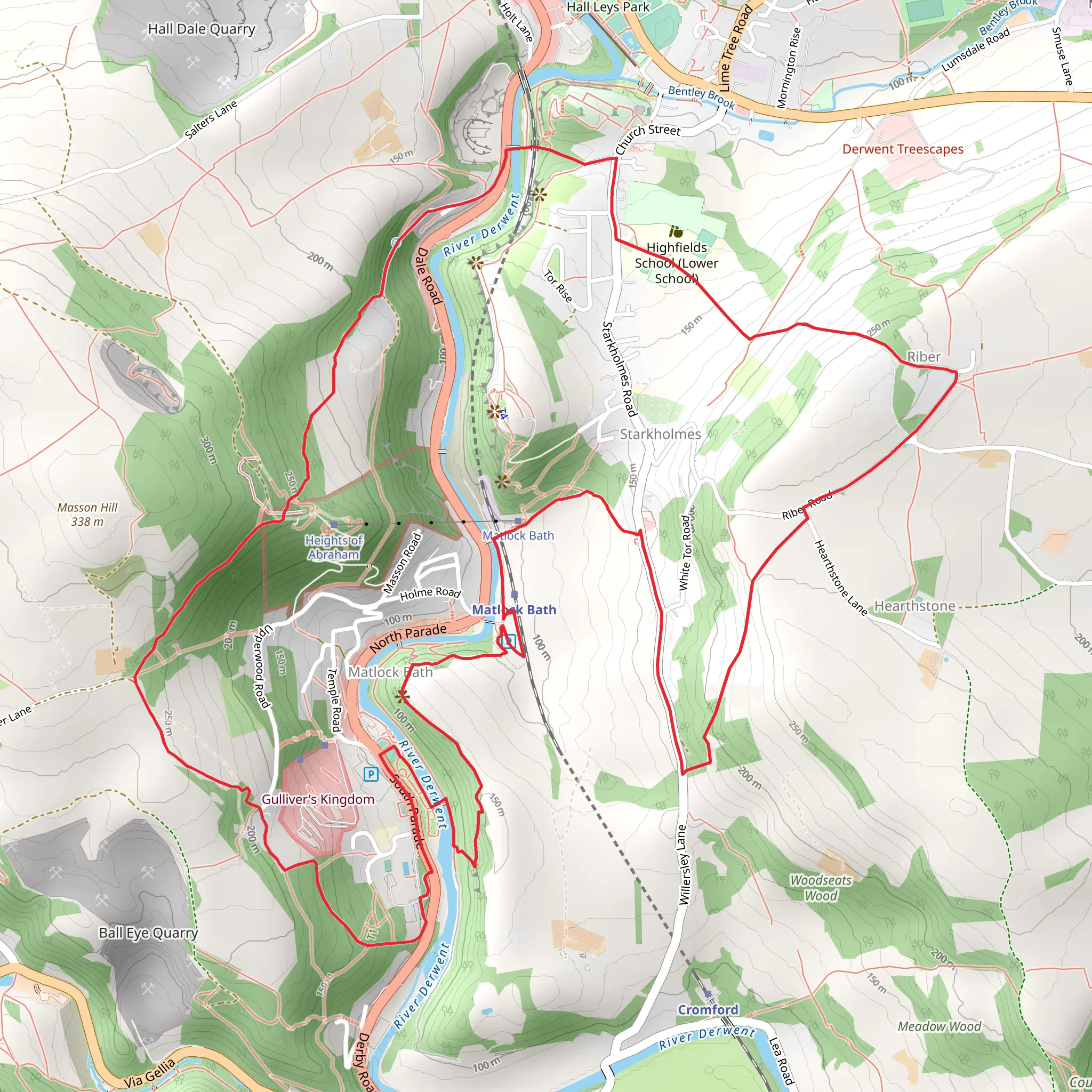 Matlock Bath and Riber Loop via River Derwent mobile static map