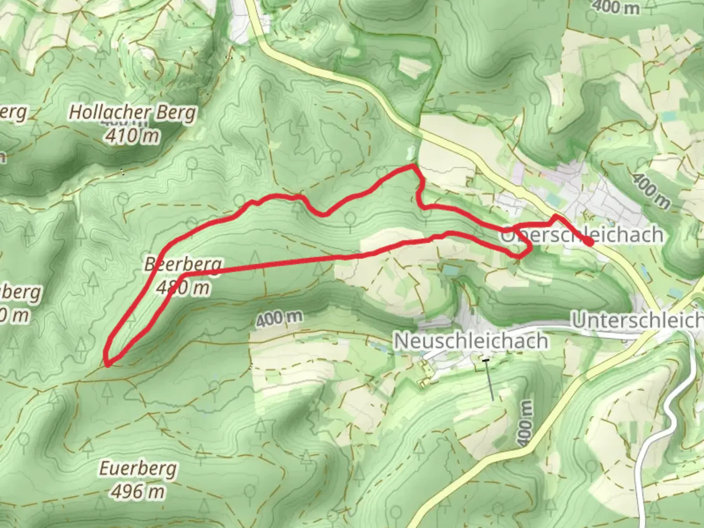 An image depicting the trail Beerberg via Wanderweg Rennerkreuz and its surrounding area.