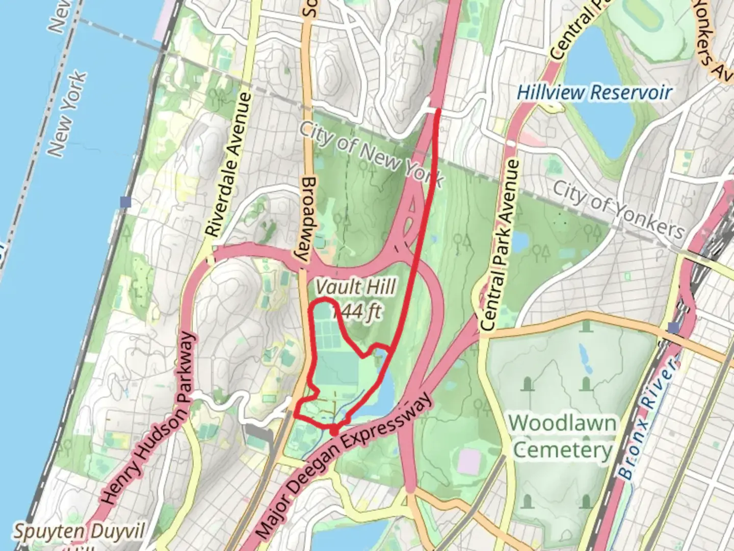 An image depicting the trail Van Cortlandt Lake via Van Cortlandt Park Greenway and its surrounding area.