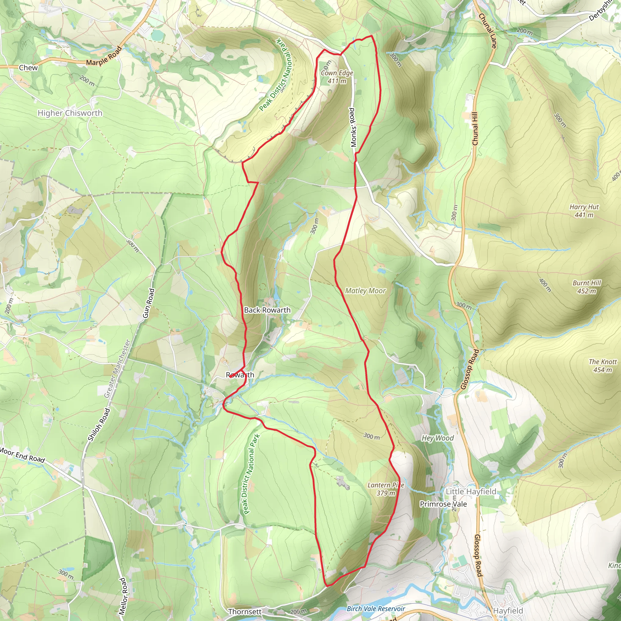 Lantern Pike and Cown Edge from Rowarth mobile static map