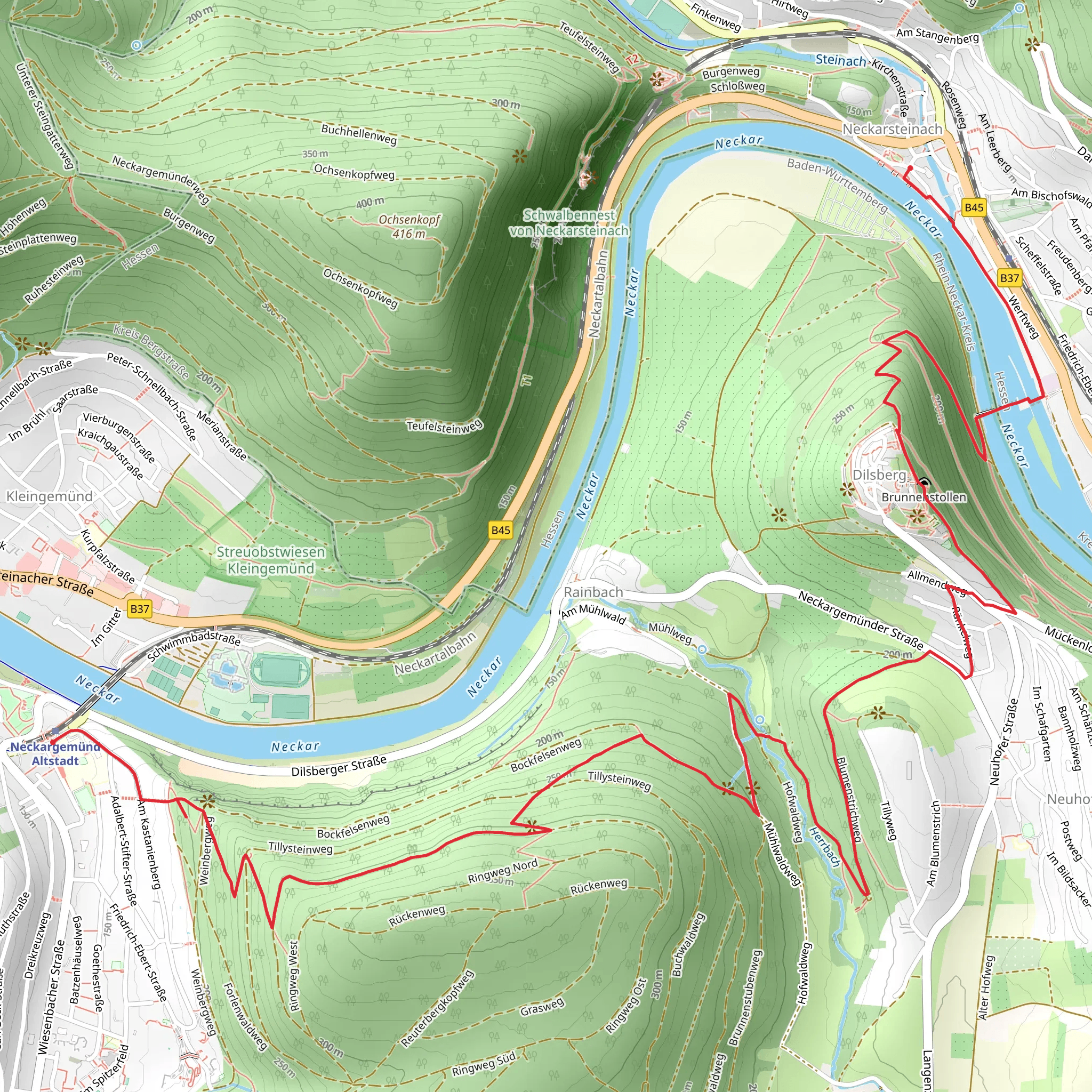Neckargemünd Altstadt to Neckarsteinach Walk via Burg Dilsberg mobile static map
