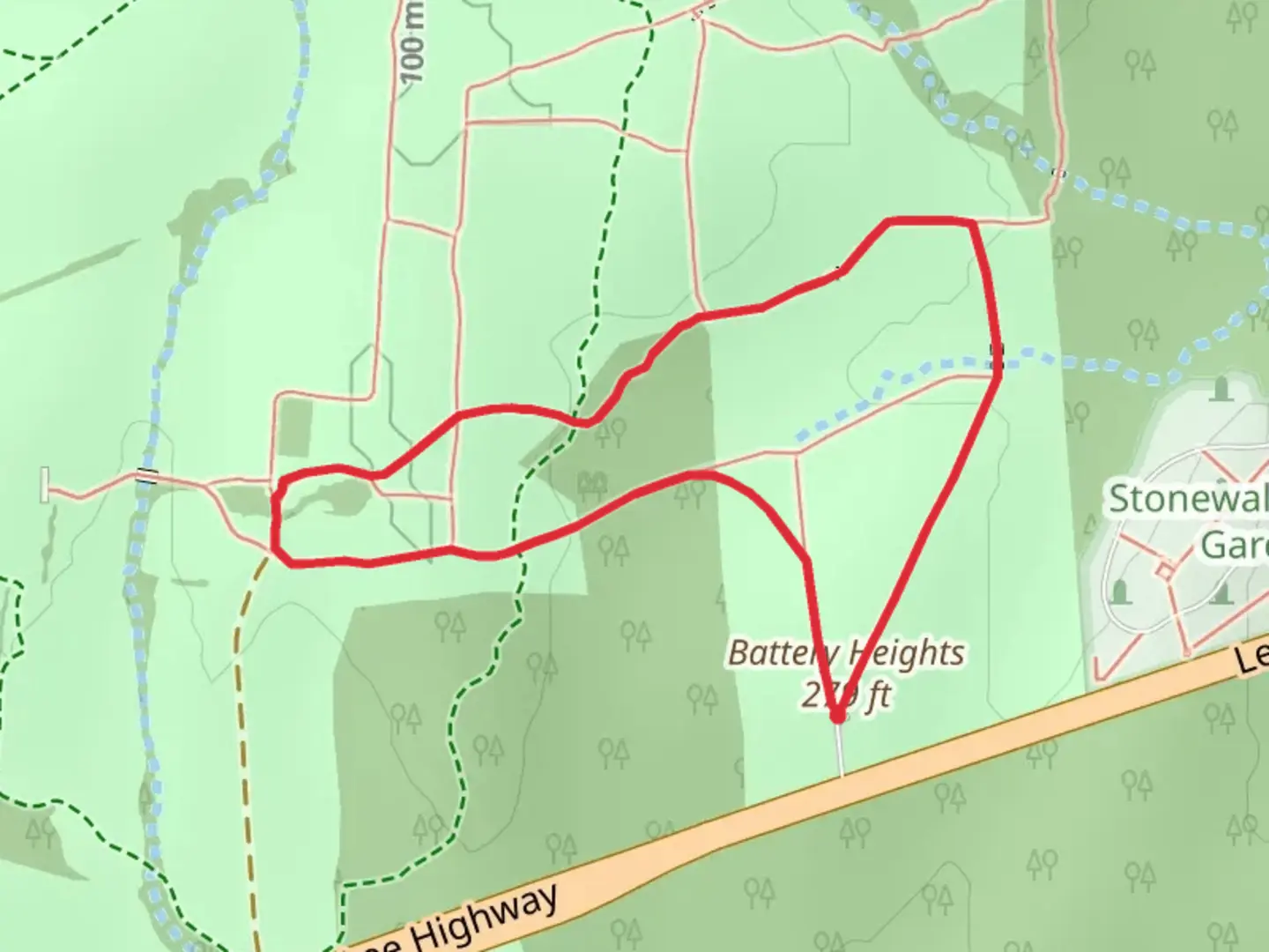 An image depicting the trail Battery Heights Loop and its surrounding area.
