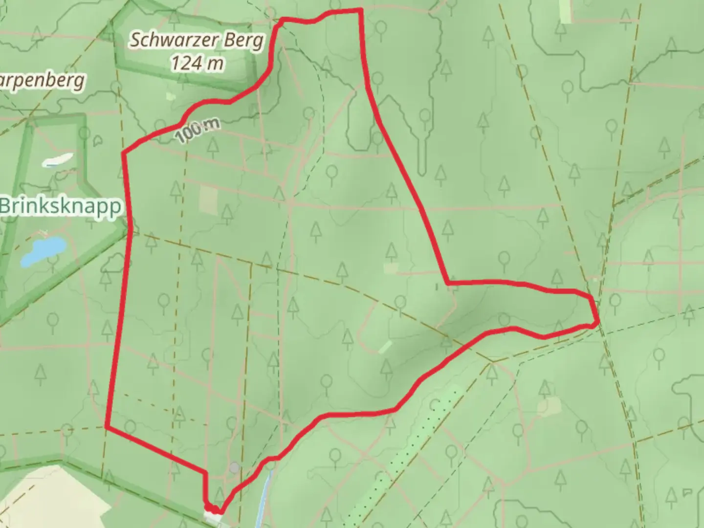 An image depicting the trail Haardgrenzweg and Schwarzer Berg Loop and its surrounding area.