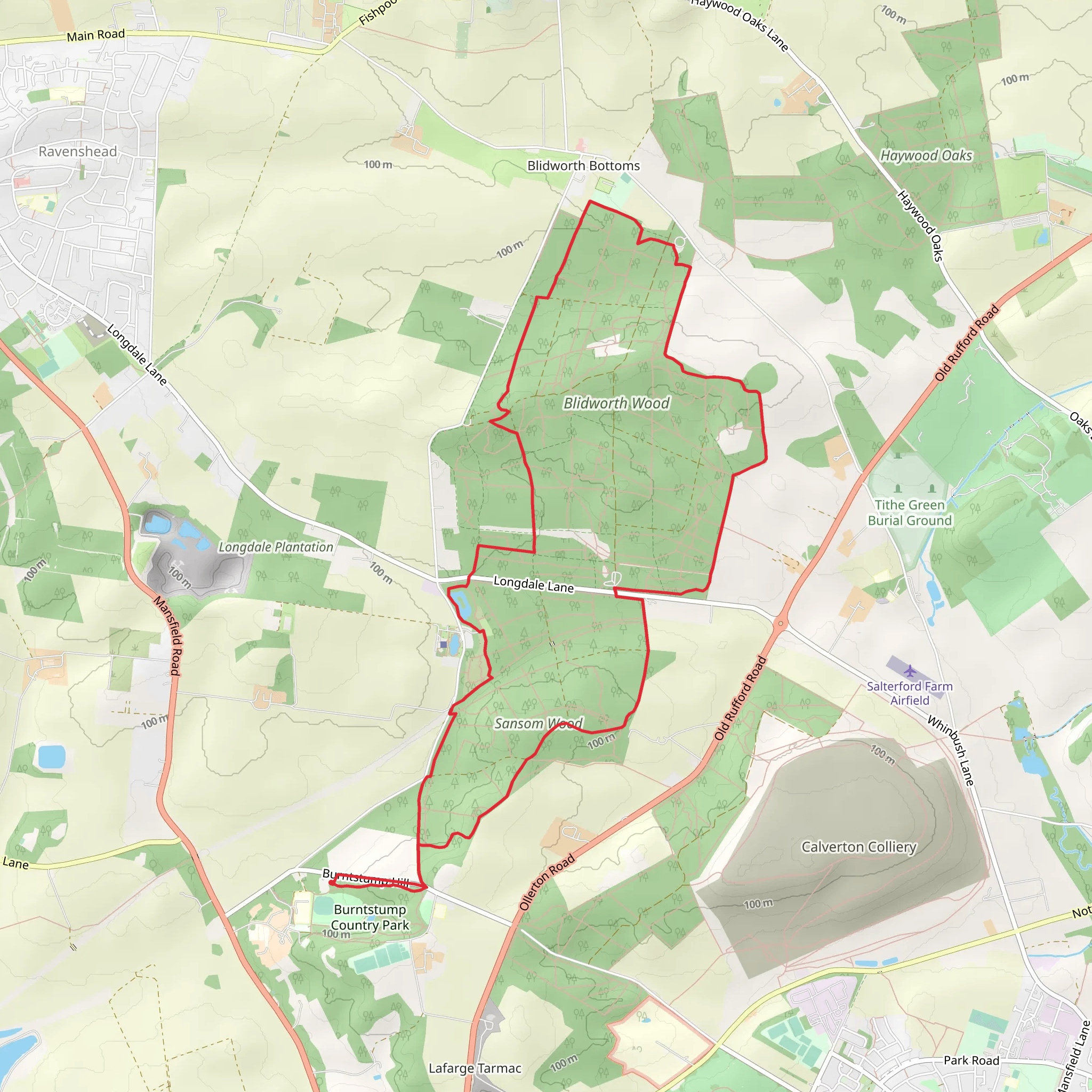 Sansom Wood and Blidworth Wood Loop mobile static map