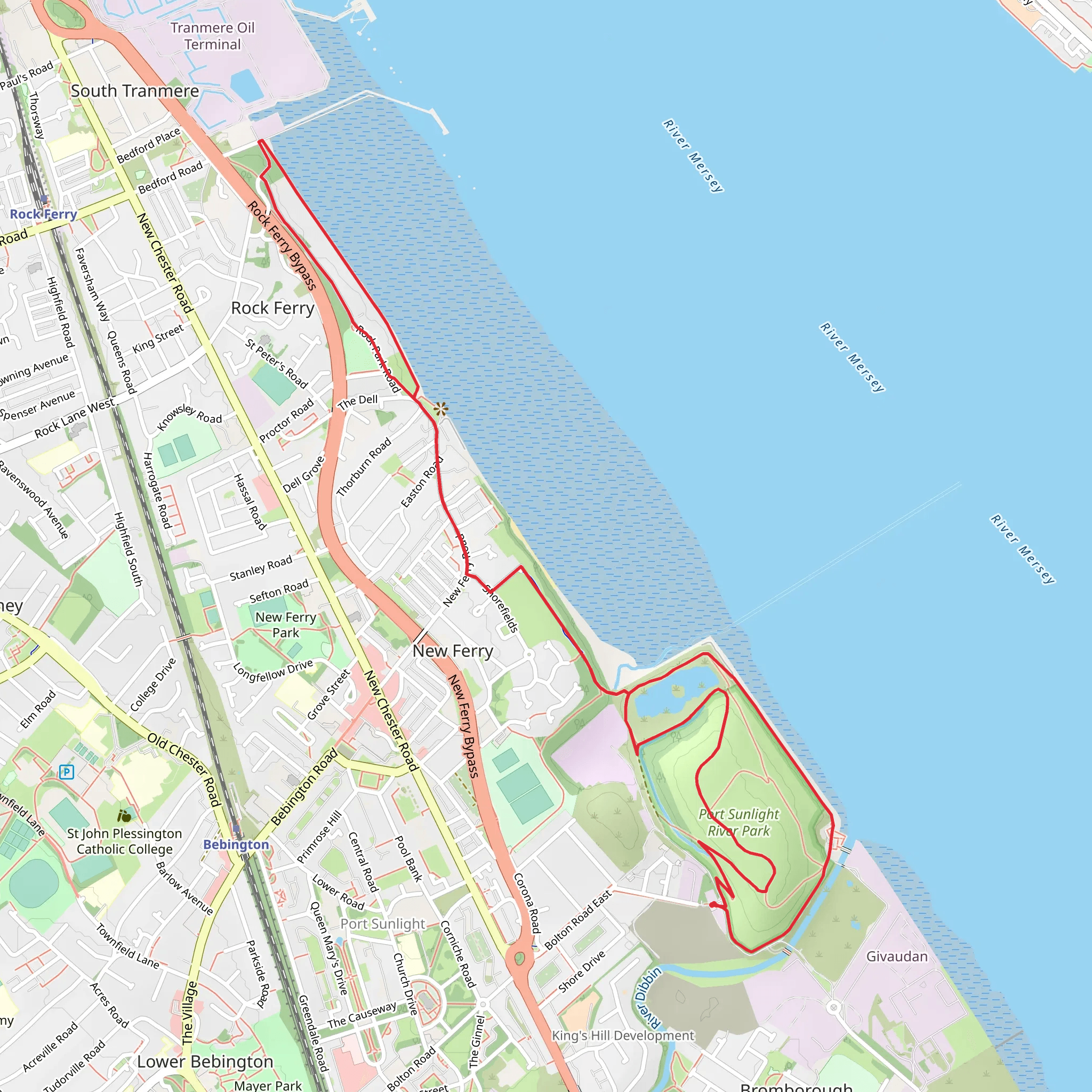 Rock Park Esptanade and Port Sunlight River Park mobile static map