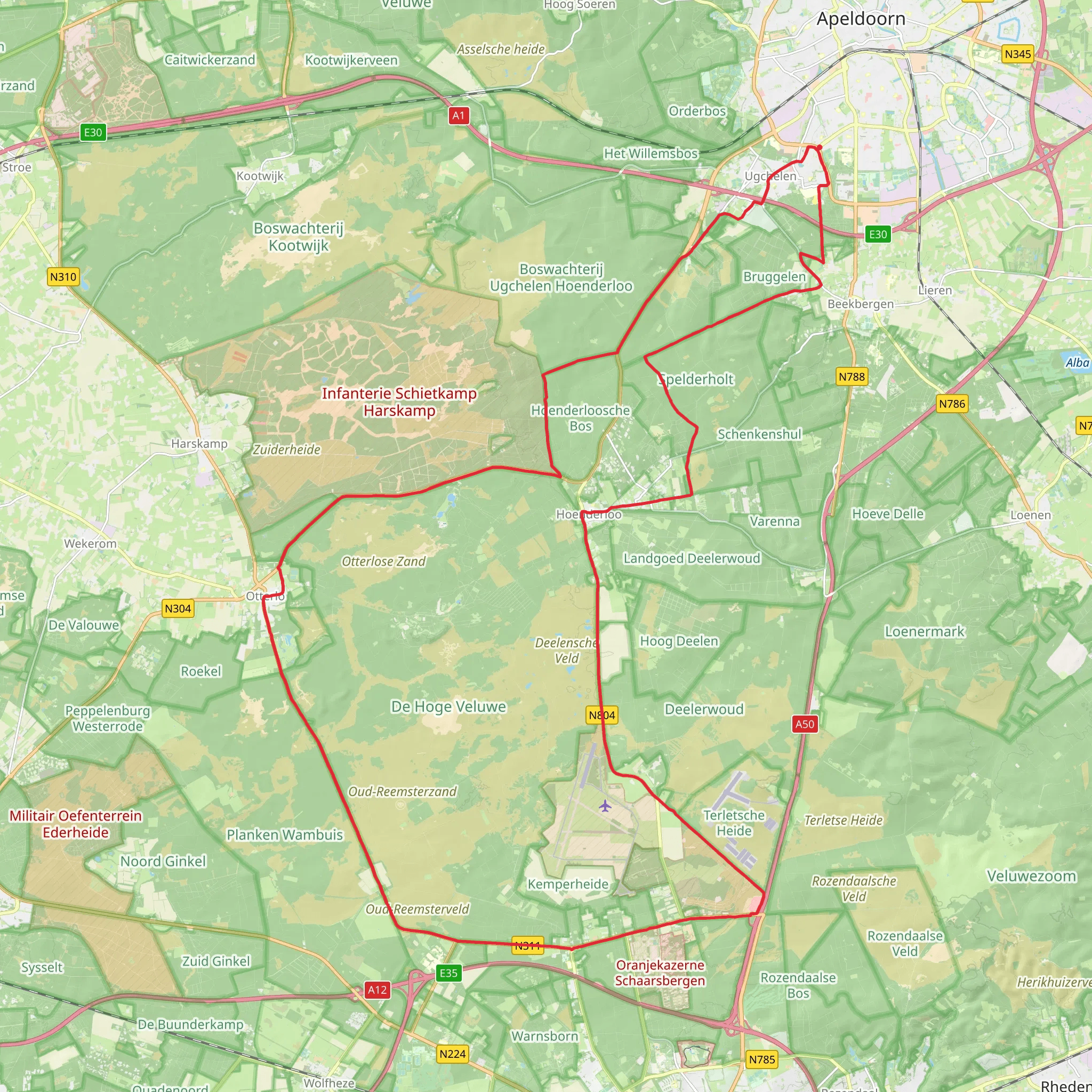 Spelderholt, Oud Reensterveld and Hoenderlose via Noordweg and Waterbergweg mobile static map
