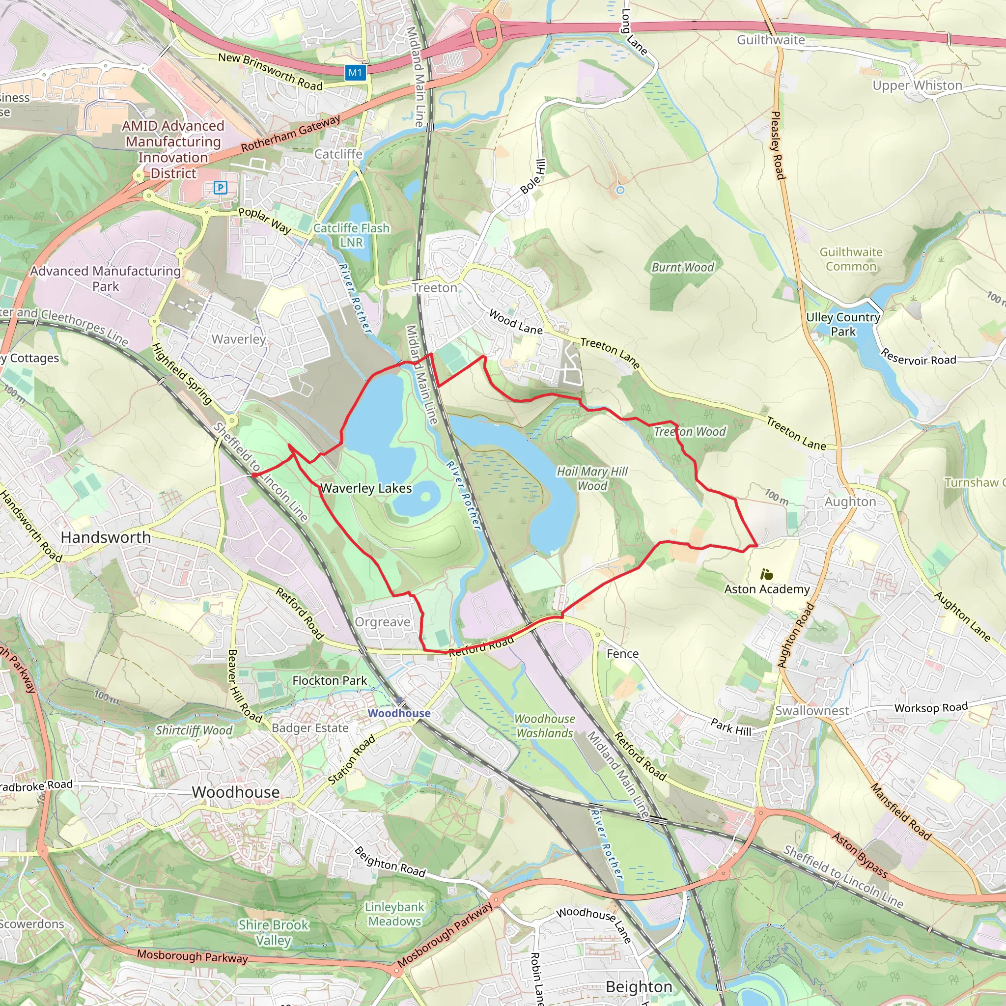 Treeton Dyke and Treeton Wood Loop mobile static map