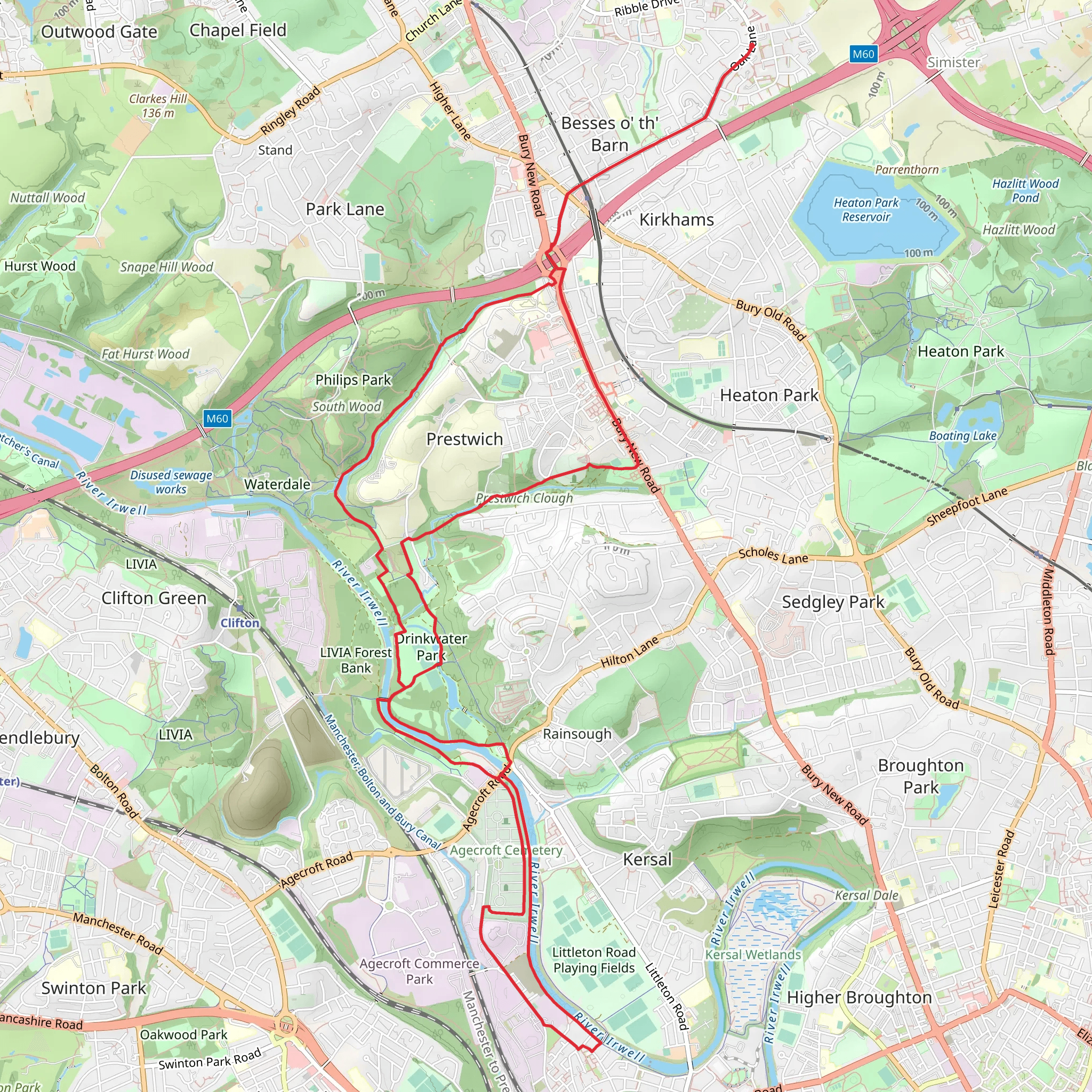 Drink Water Park, River Irwell and Preswich Clough Loop mobile static map