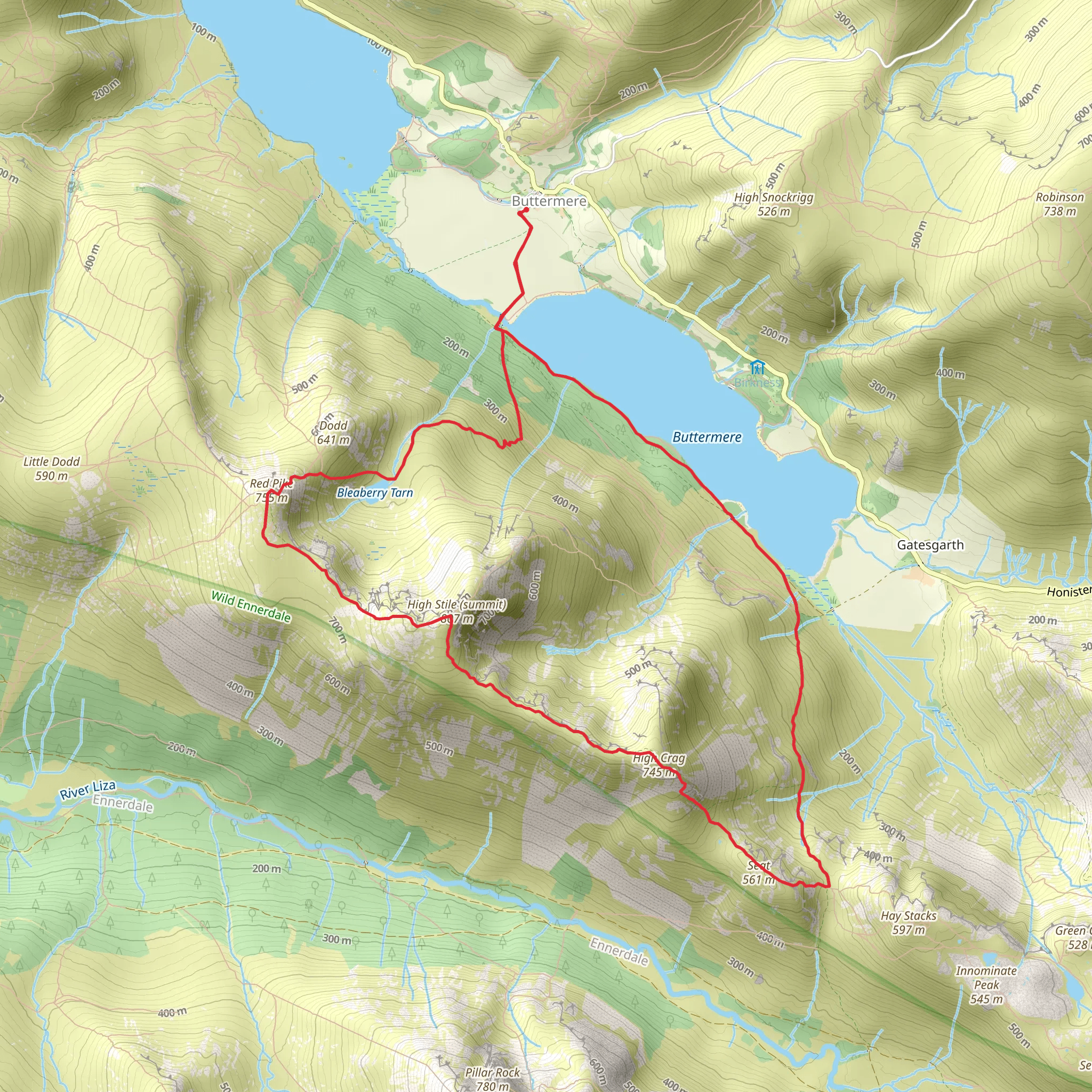 High Crag - Red Pike Loop from Buttermere Reservoir mobile static map
