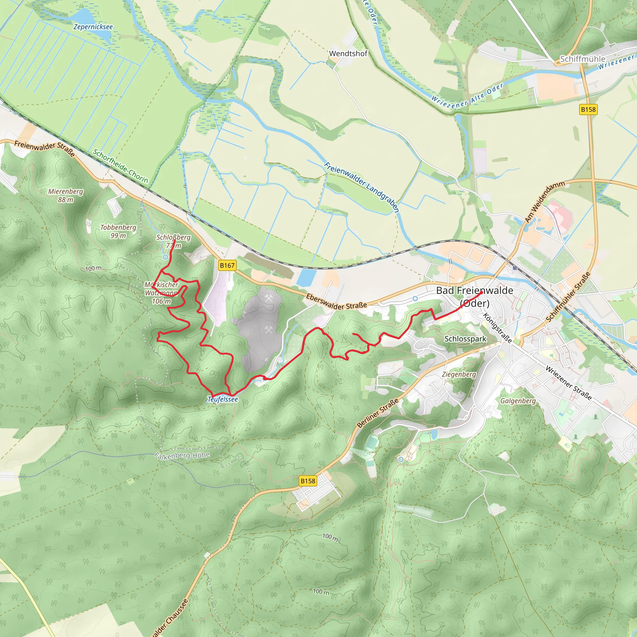 Teufelsee Kietze and Schloßberg via Fontaneweg and Gipfelstuermer mobile static map