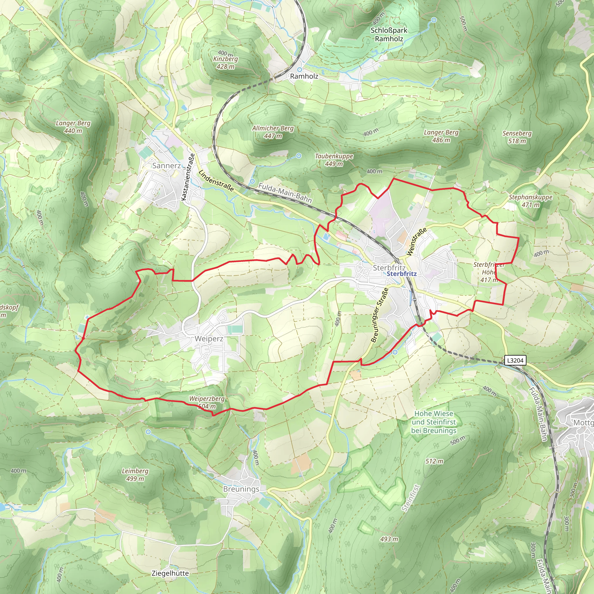 Weiperz and Sterbfritz Loop via Weiperzberg mobile static map