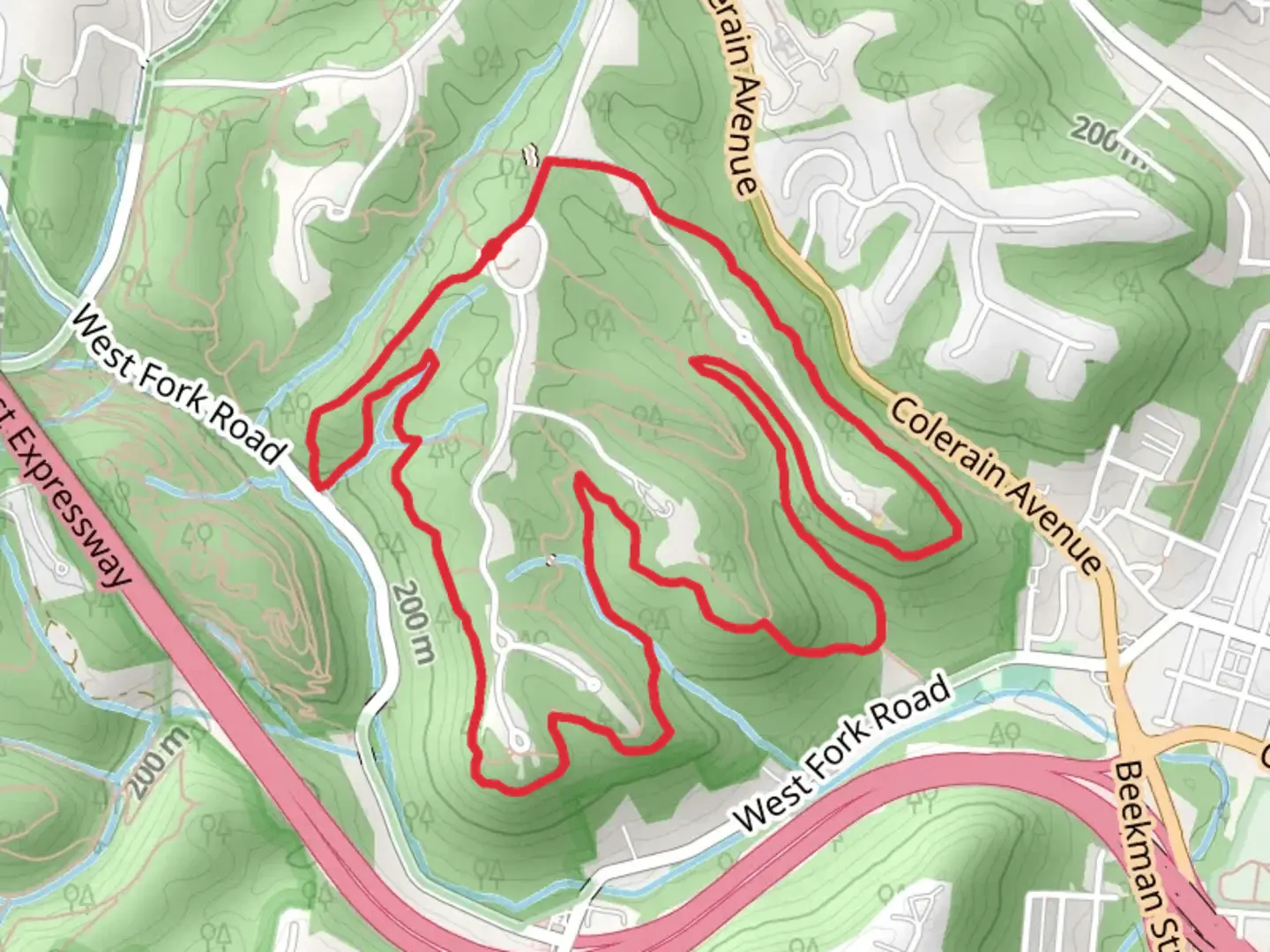 An image depicting the trail Ponderosa Trail and red Oak Trail and its surrounding area.