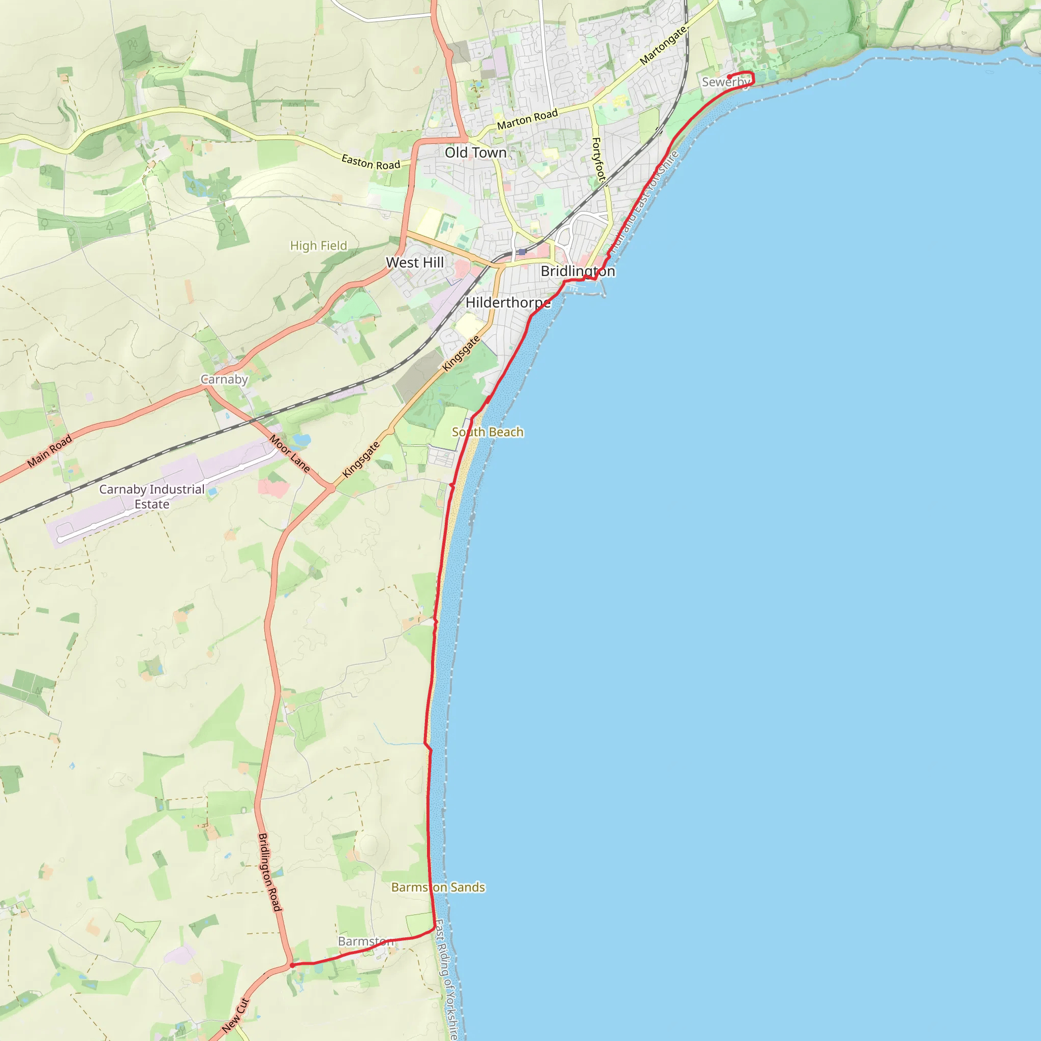 Barmston to Sewerby via Ulrome Sands, South Beach and North Sands mobile static map