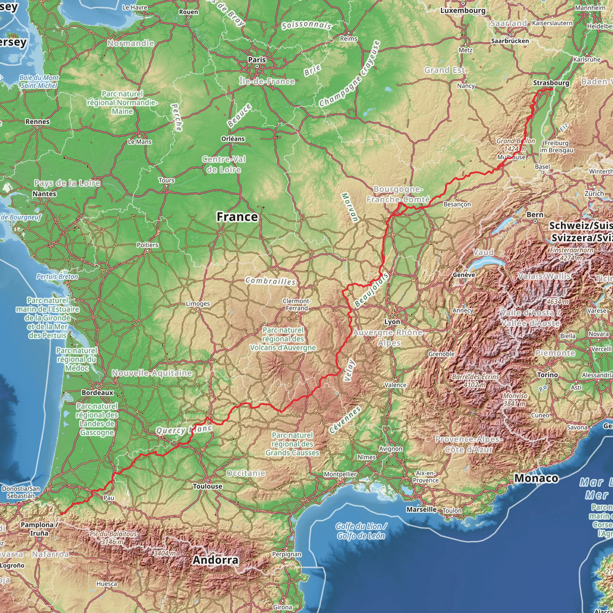 Camino Strasbourg-Saint Jean Pied de Port via Le Puy mobile static map