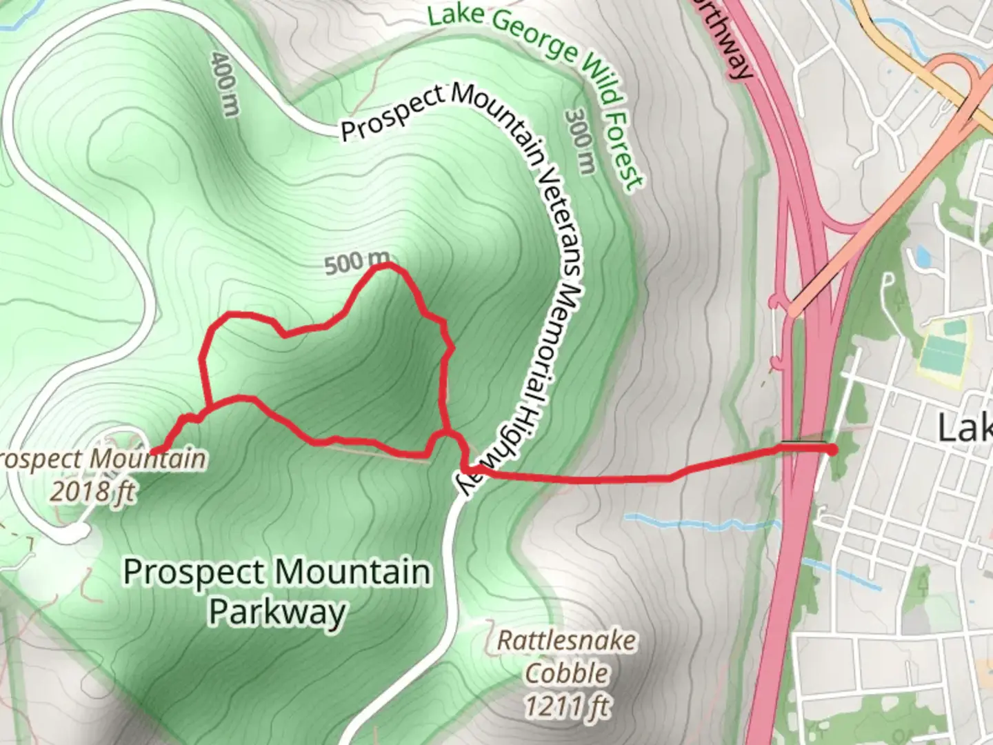 An image depicting the trail Prospect Mountain from Smith Street and its surrounding area.