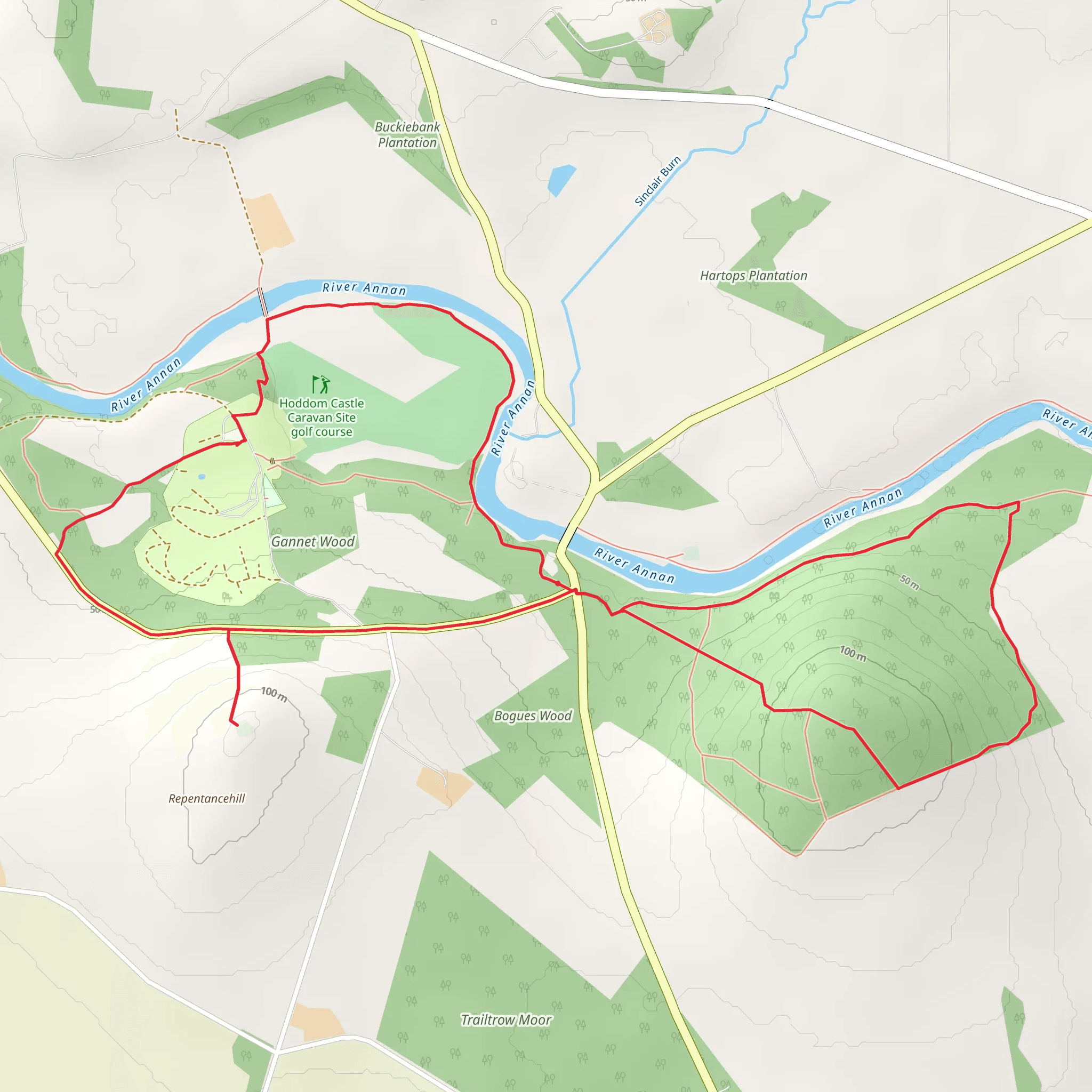 Repentance Tower,Hoddom castle and Woodcockair Loop mobile static map