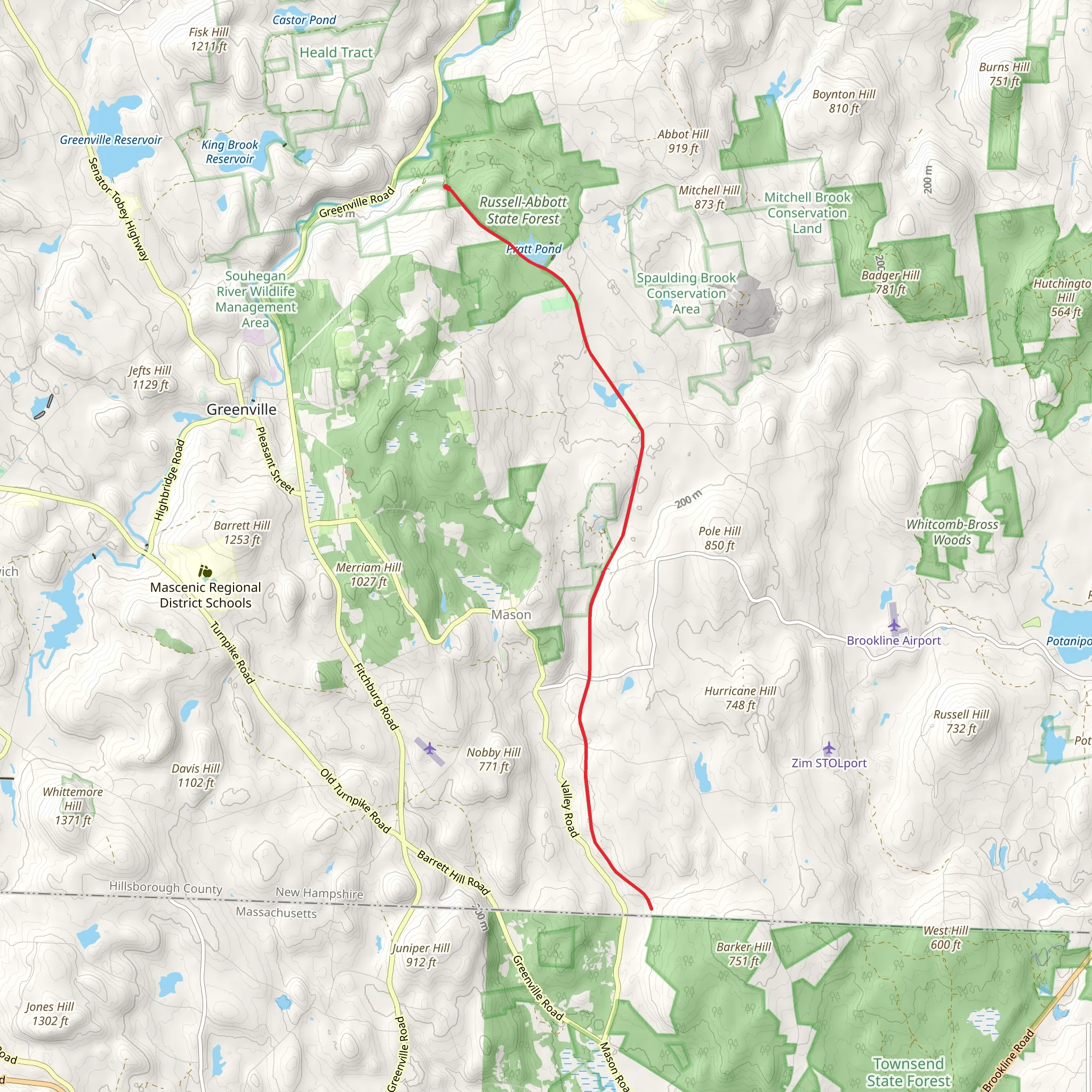 Pratt Pond via Mason Railroad Trail mobile static map