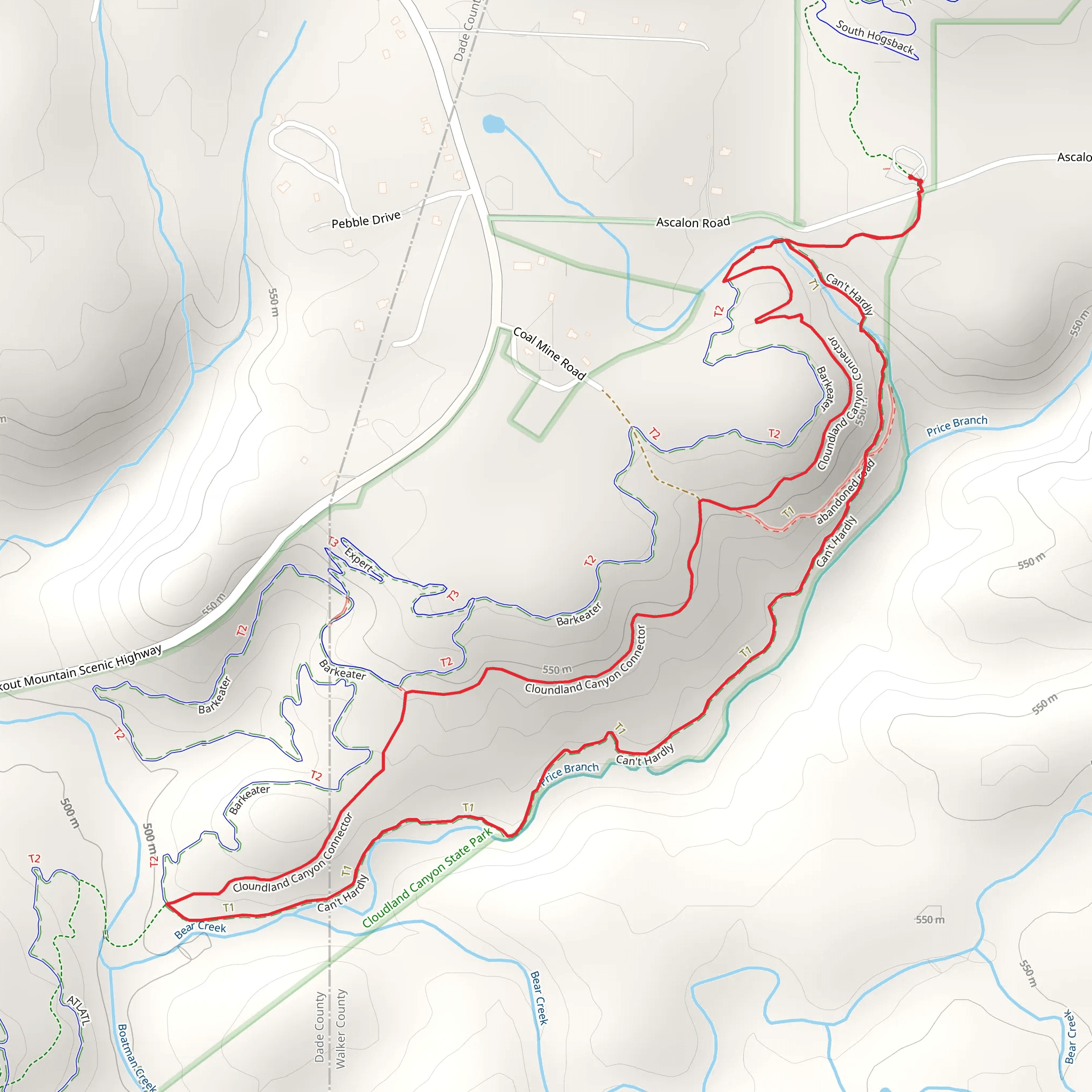 Can't Hardly and Cloundland Canyon Connector Loop mobile static map