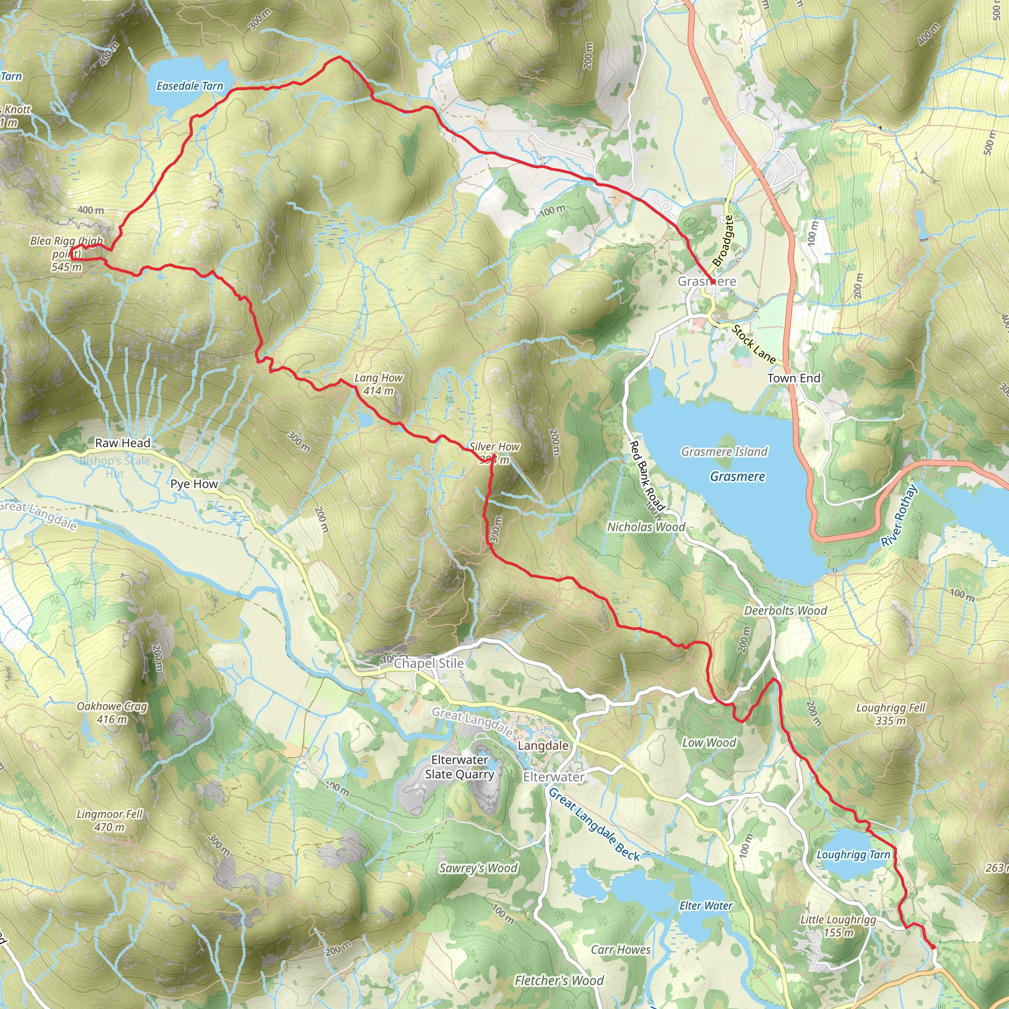 Grasmere to Loughrigg Tarn Walk via Silver How mobile static map