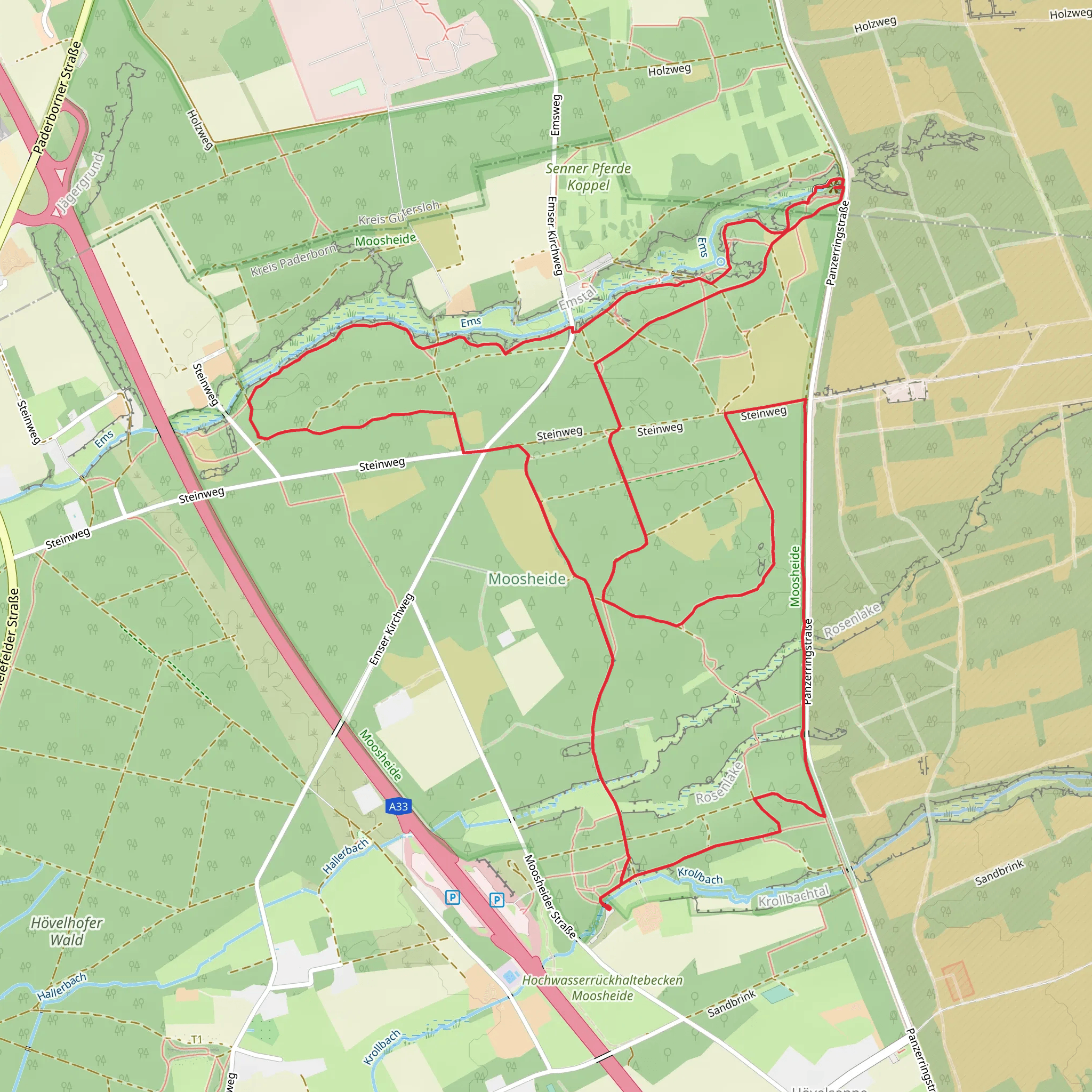 Aussichtsplattform Emsquelle via Heideland Rundwanderweg and Emsquellen Rundwanderweg mobile static map