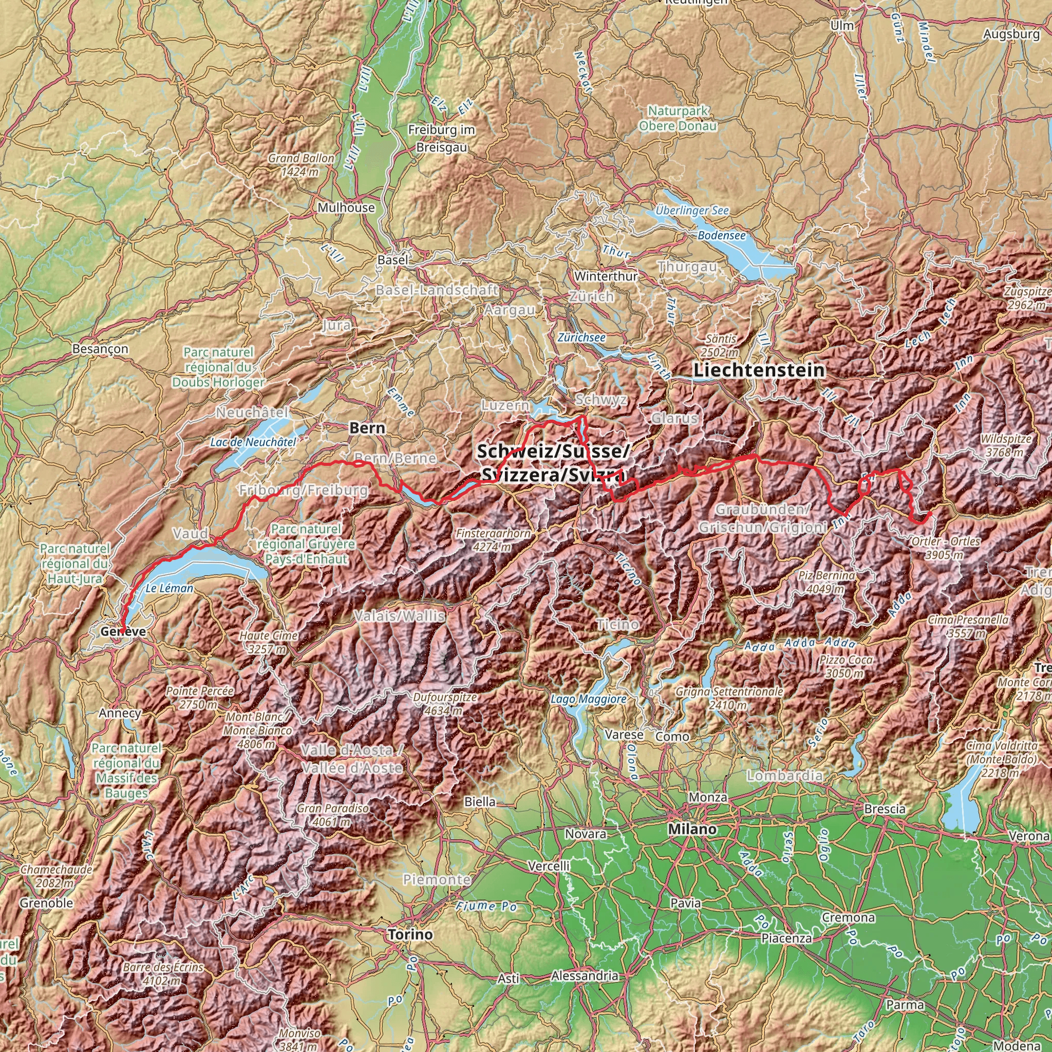Camino Müstair-Geneva via Interlaken mobile static map
