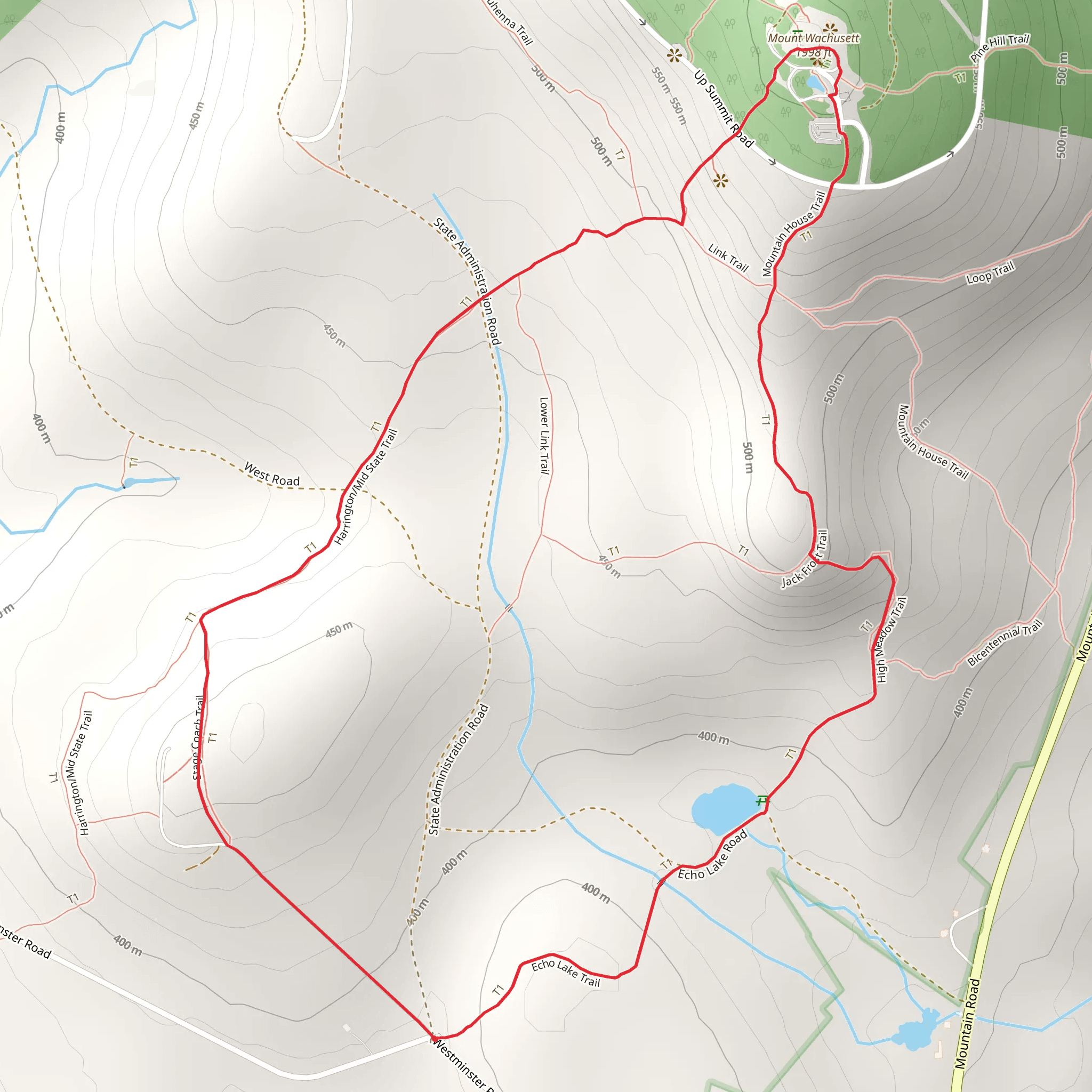 Mount Wachusett and Echo Lake Loop via Midstate Trail mobile static map