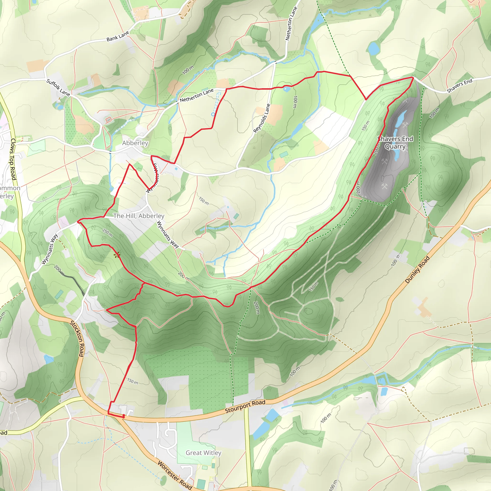 Abberley Hill and Shavers End via G Way mobile static map