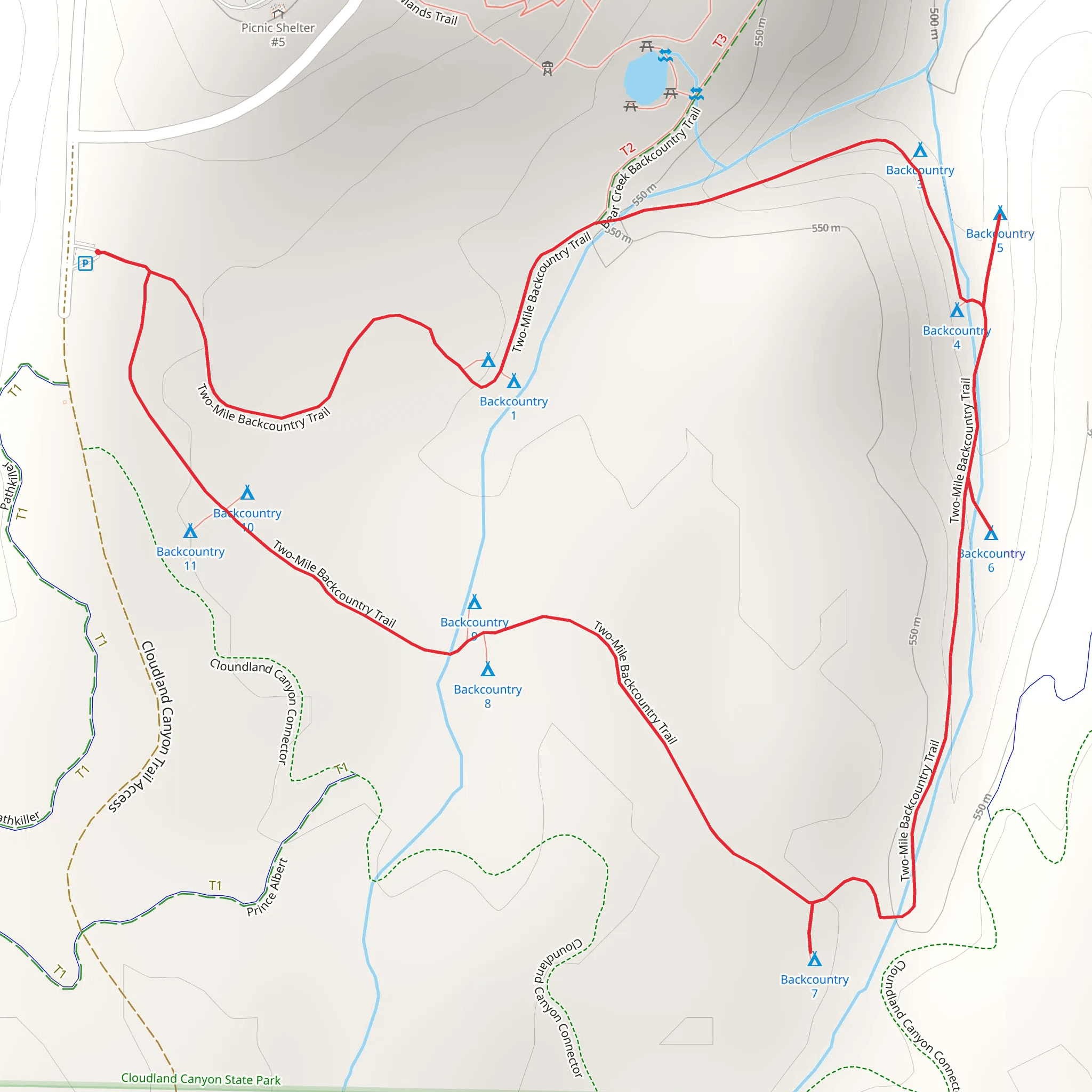 Two-Mile Backcountry Loop Trail mobile static map