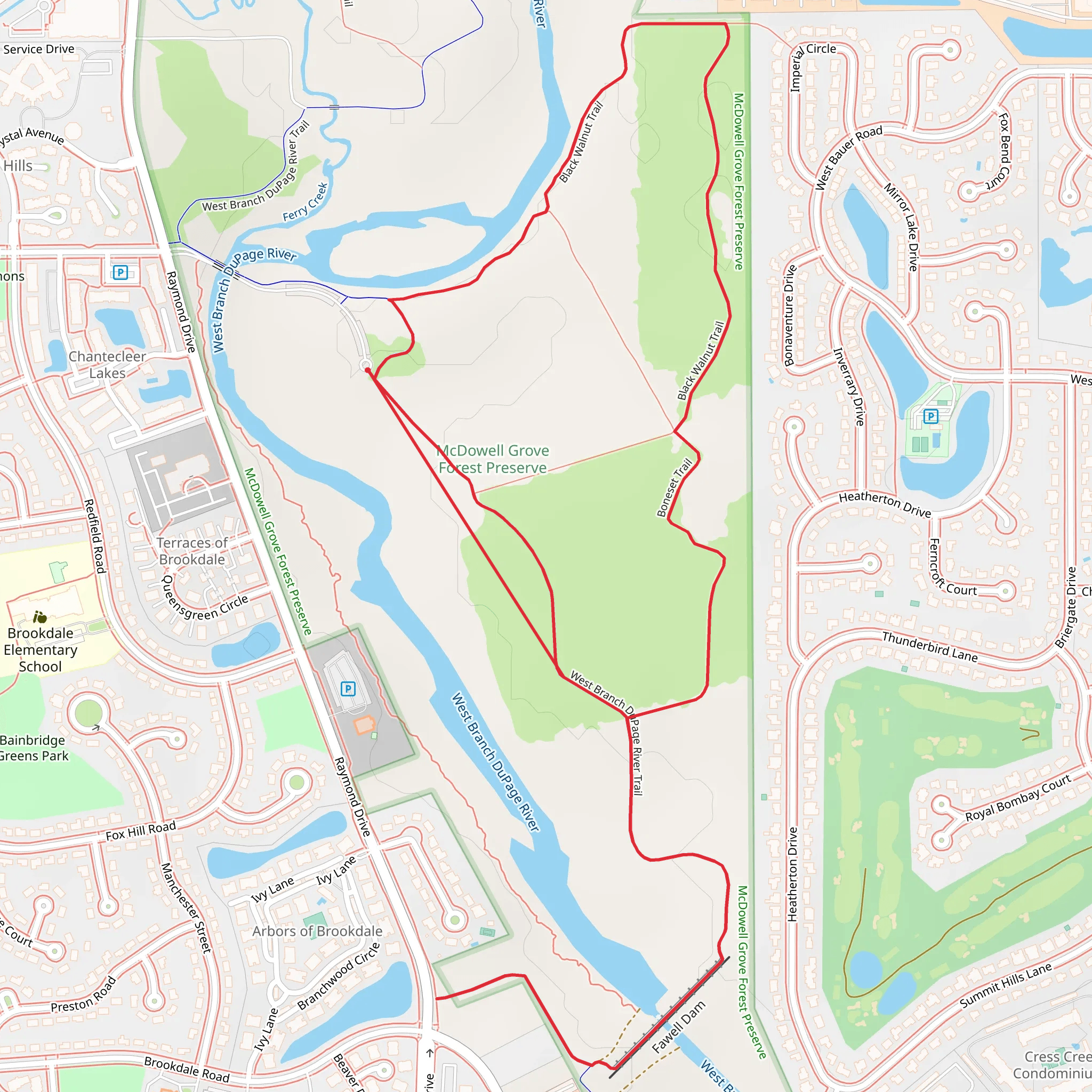 McDowell Grove Forest Preserve Loop mobile static map