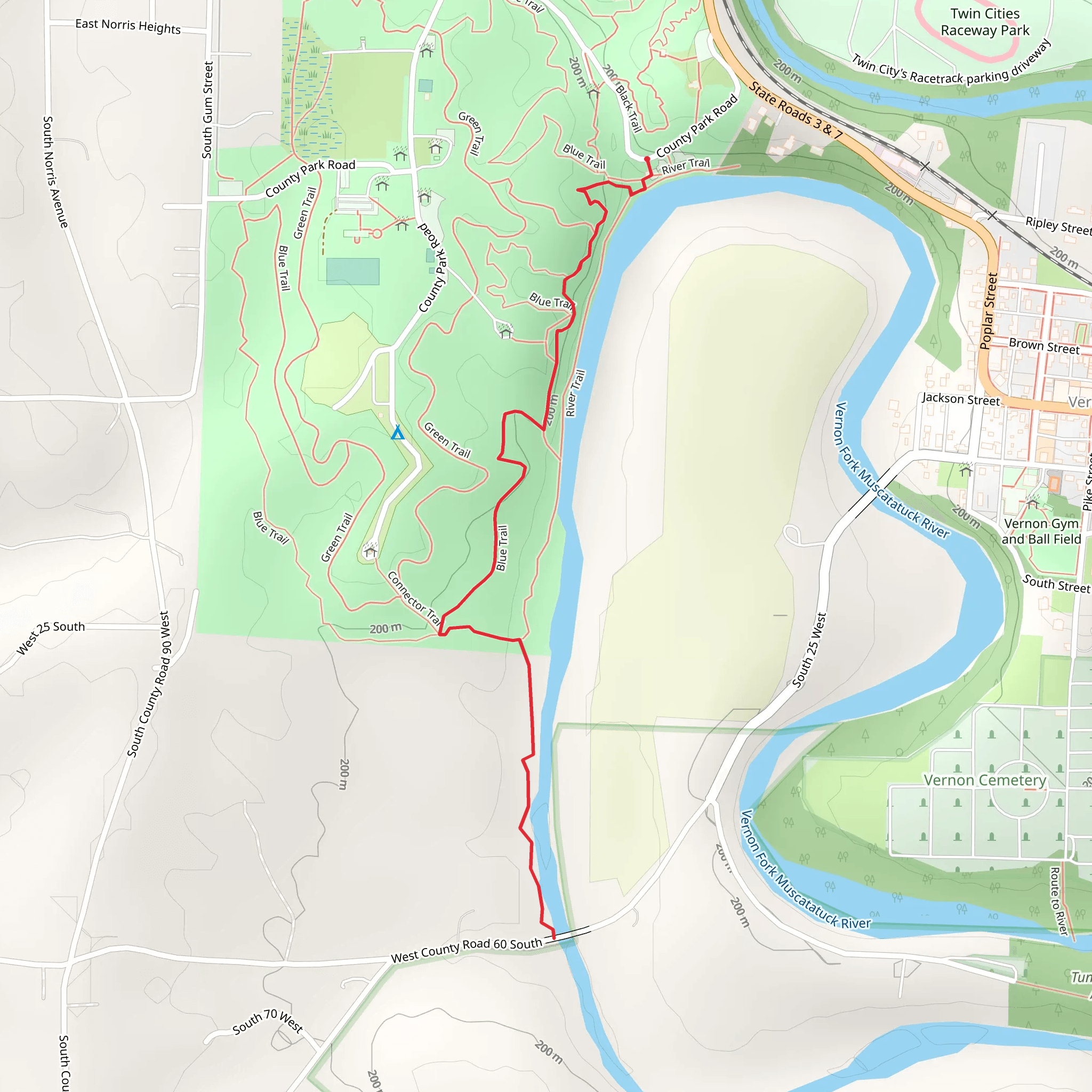 Vernon Fork Muscatatuck River and Blue Trail mobile static map