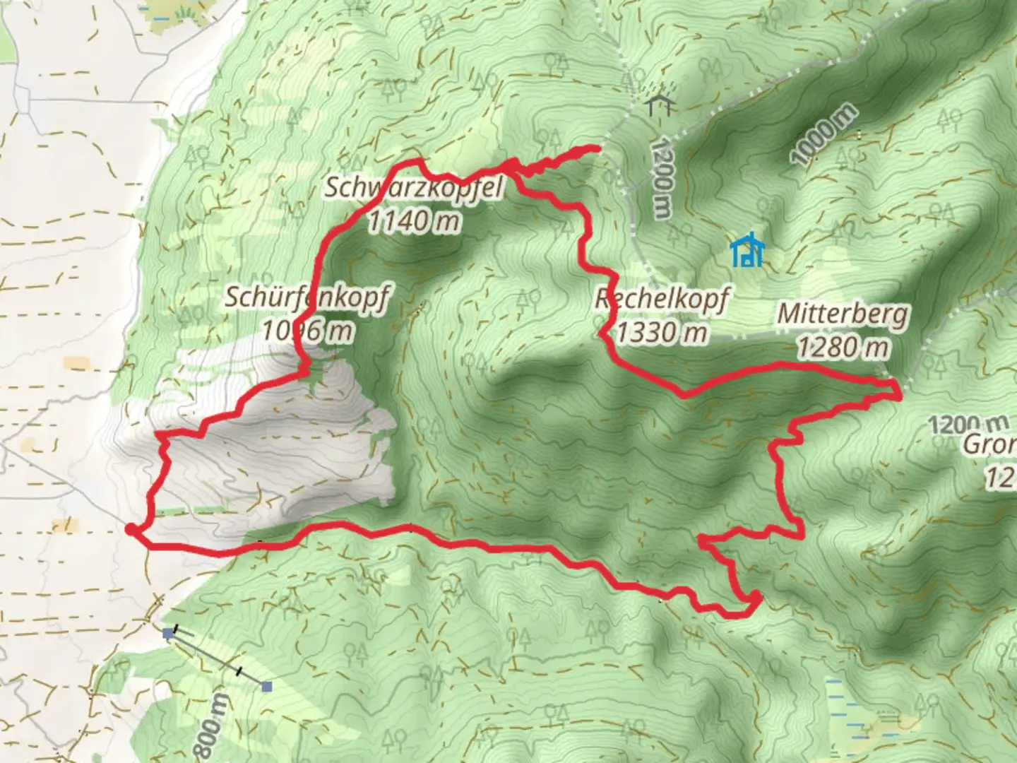 An image depicting the trail Schürfenkopf and Sulzkopf Peak Loop via Sonntratnsteig and its surrounding area.