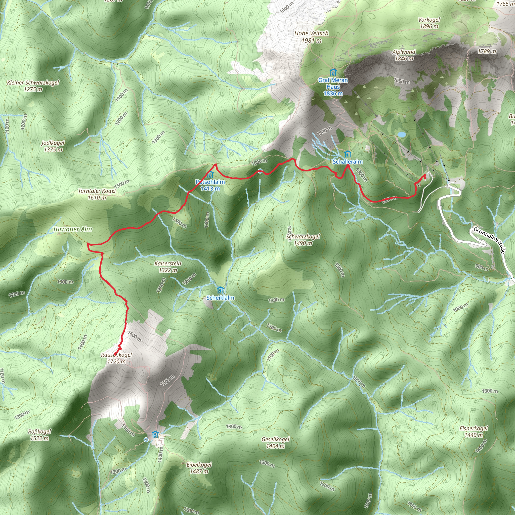 Brunnalm to Rauschkogel Trail mobile static map