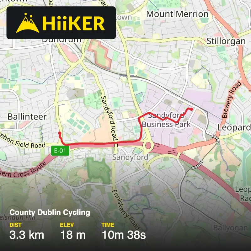 A map preview of the recording County Dublin Cycling.