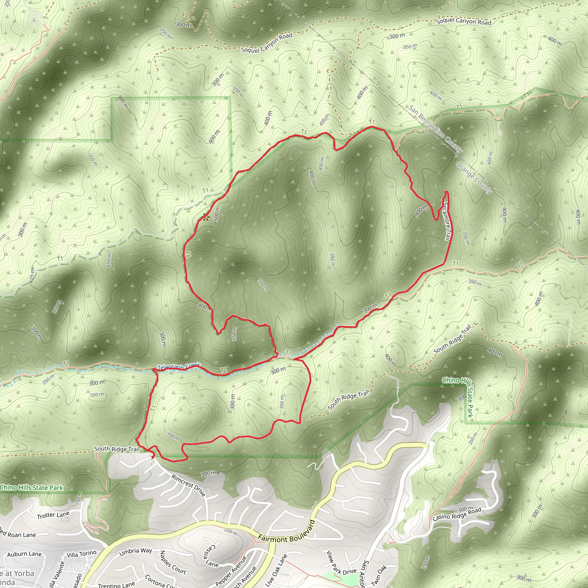 South Ridge - Telegraph Canyon - Sycamore - Gilman Peak Loop Trail mobile static map