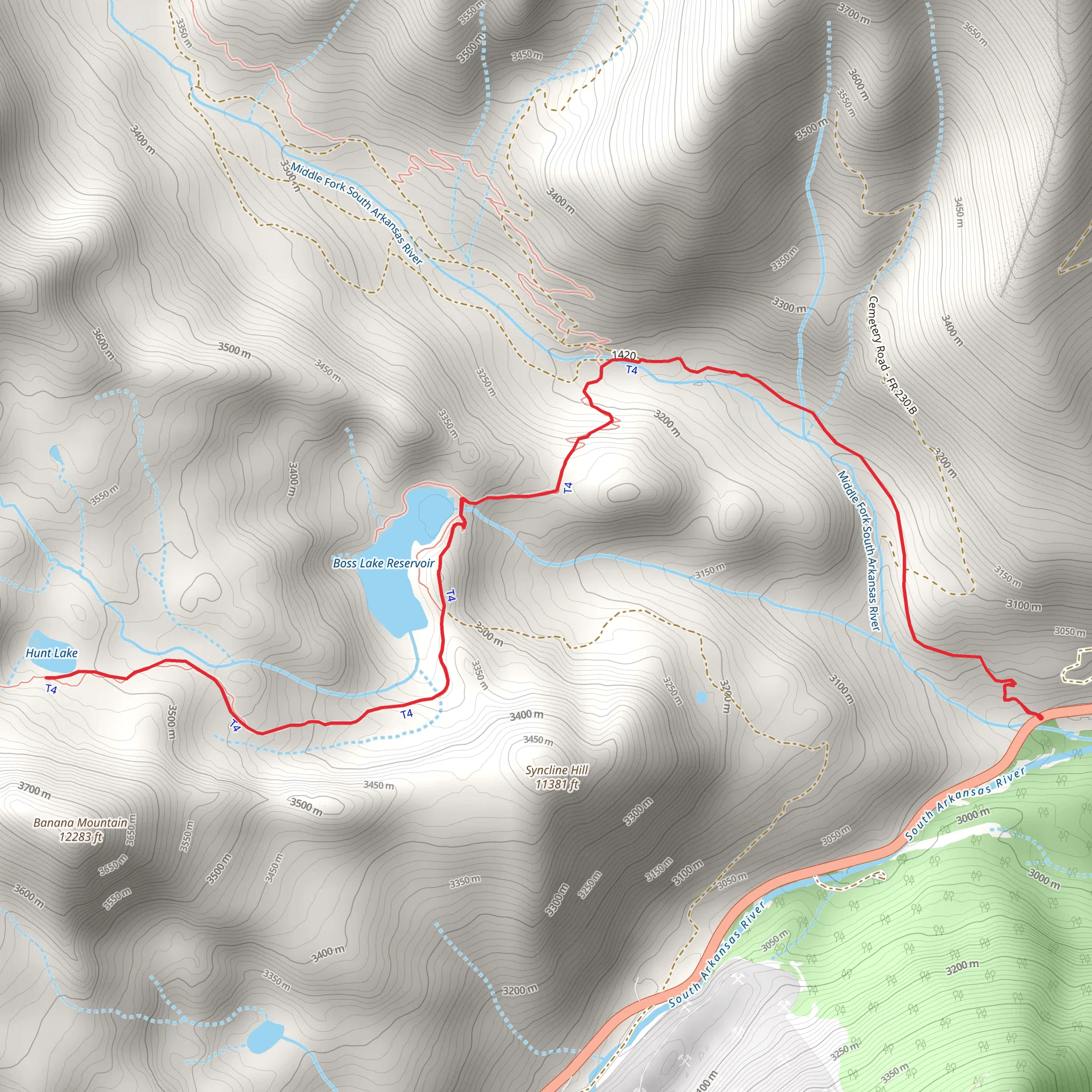 Boss Lake Reservoir and Hunt Lake via CDT mobile static map