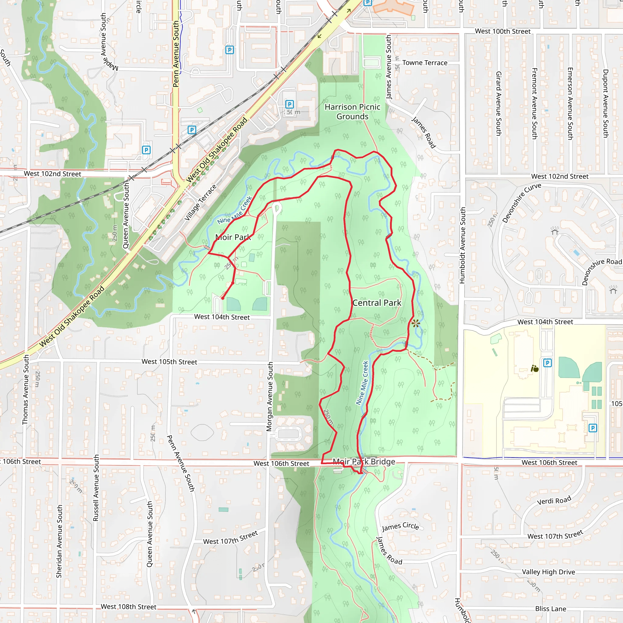 Moir Park and Central Park Loop mobile static map