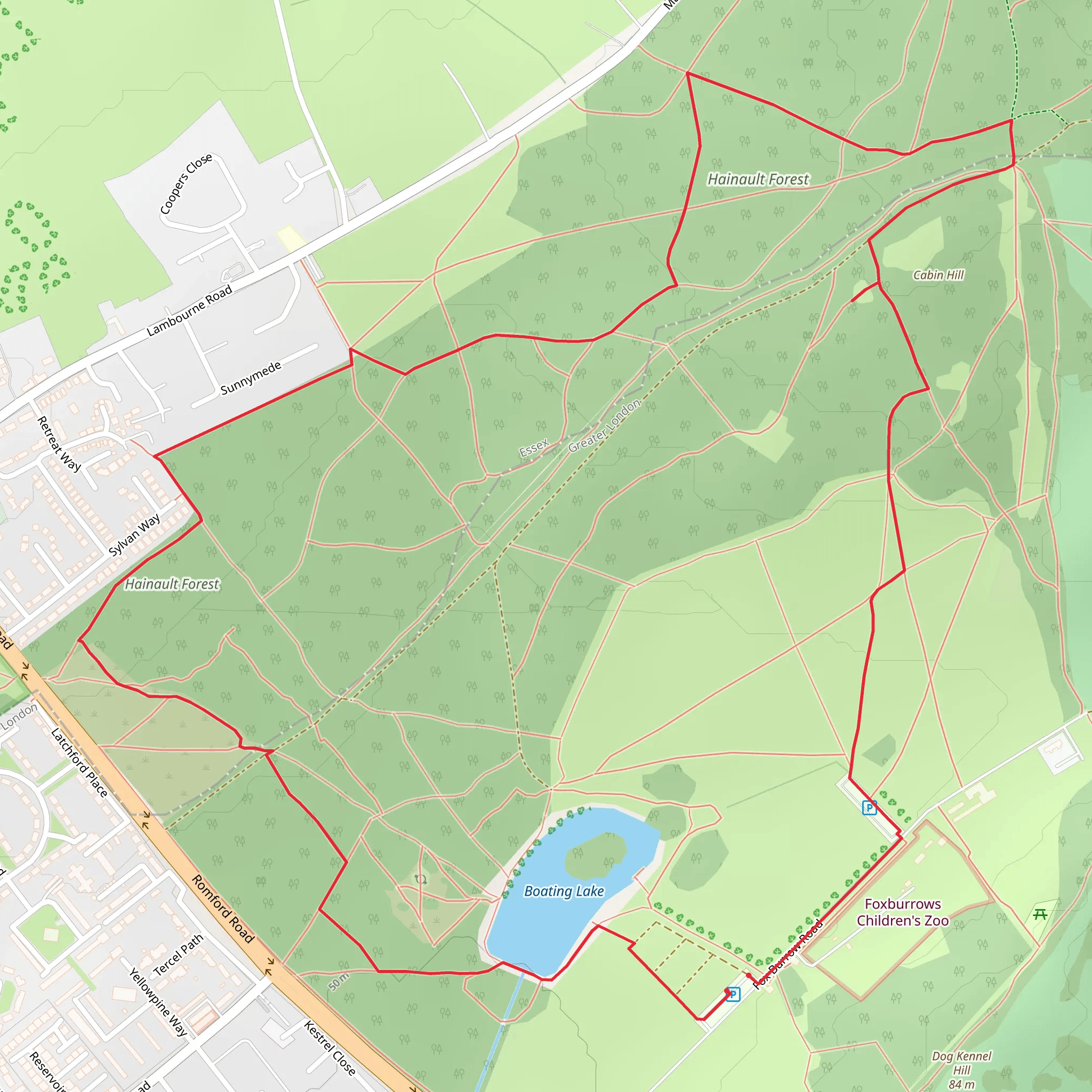 Boating Lake and Hainault Forest Loop mobile static map