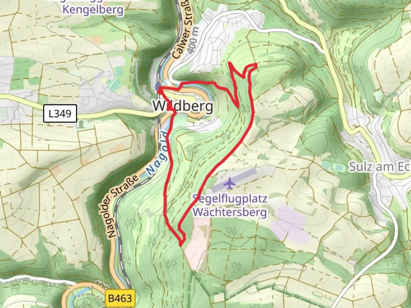 An image depicting the trail Molde-Wildberg Bahnhof and Wildberg Klosterbruecke-Katzendarm and its surrounding area.