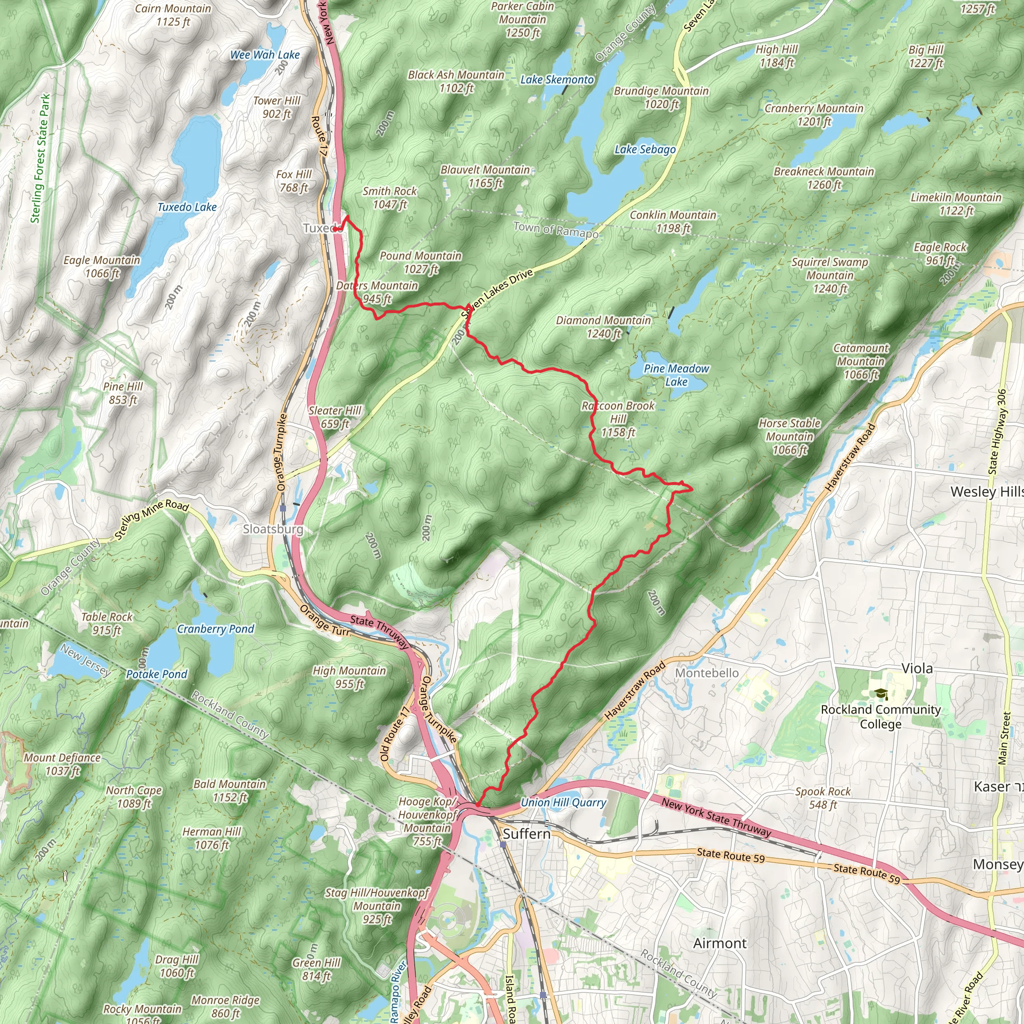 Suffern to Tuxedo via Suffern Bear Mountain Trail mobile static map