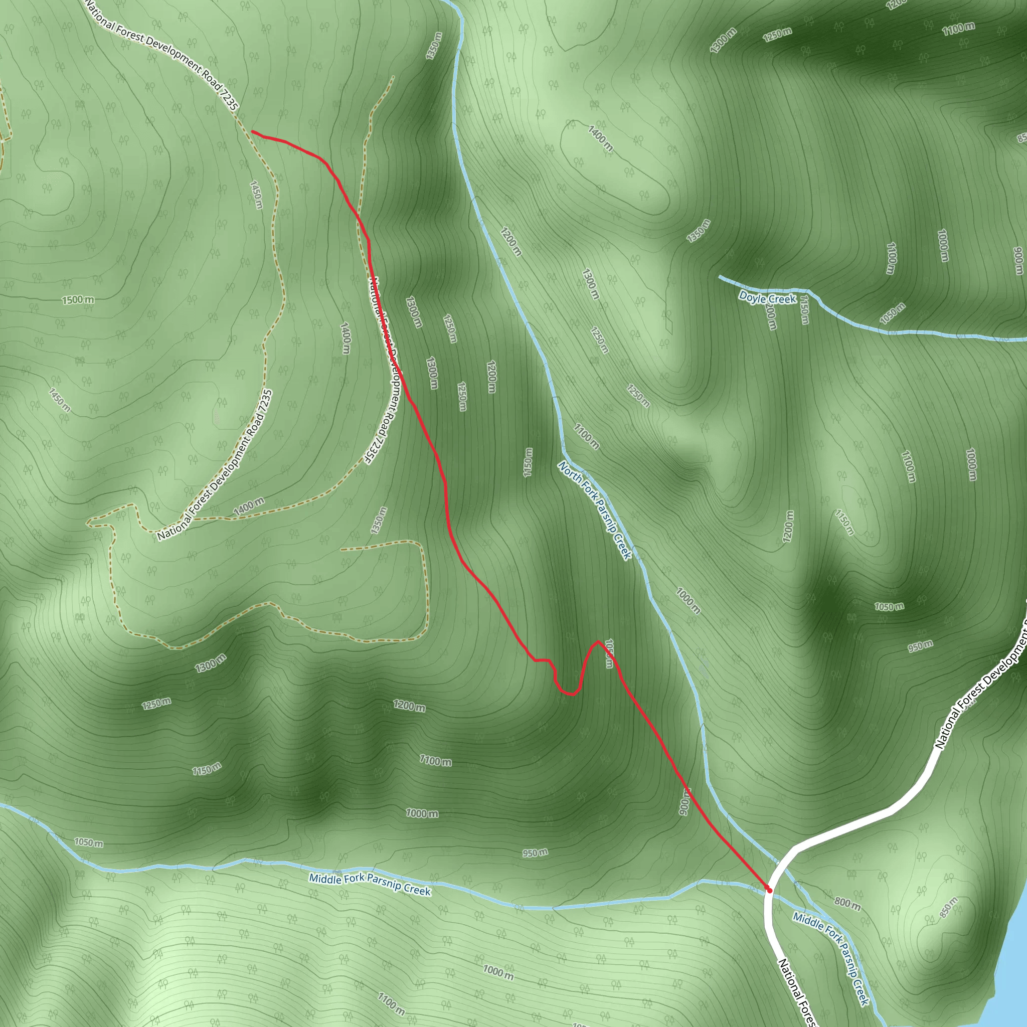 North Fork Parsnip Creek Trail mobile static map