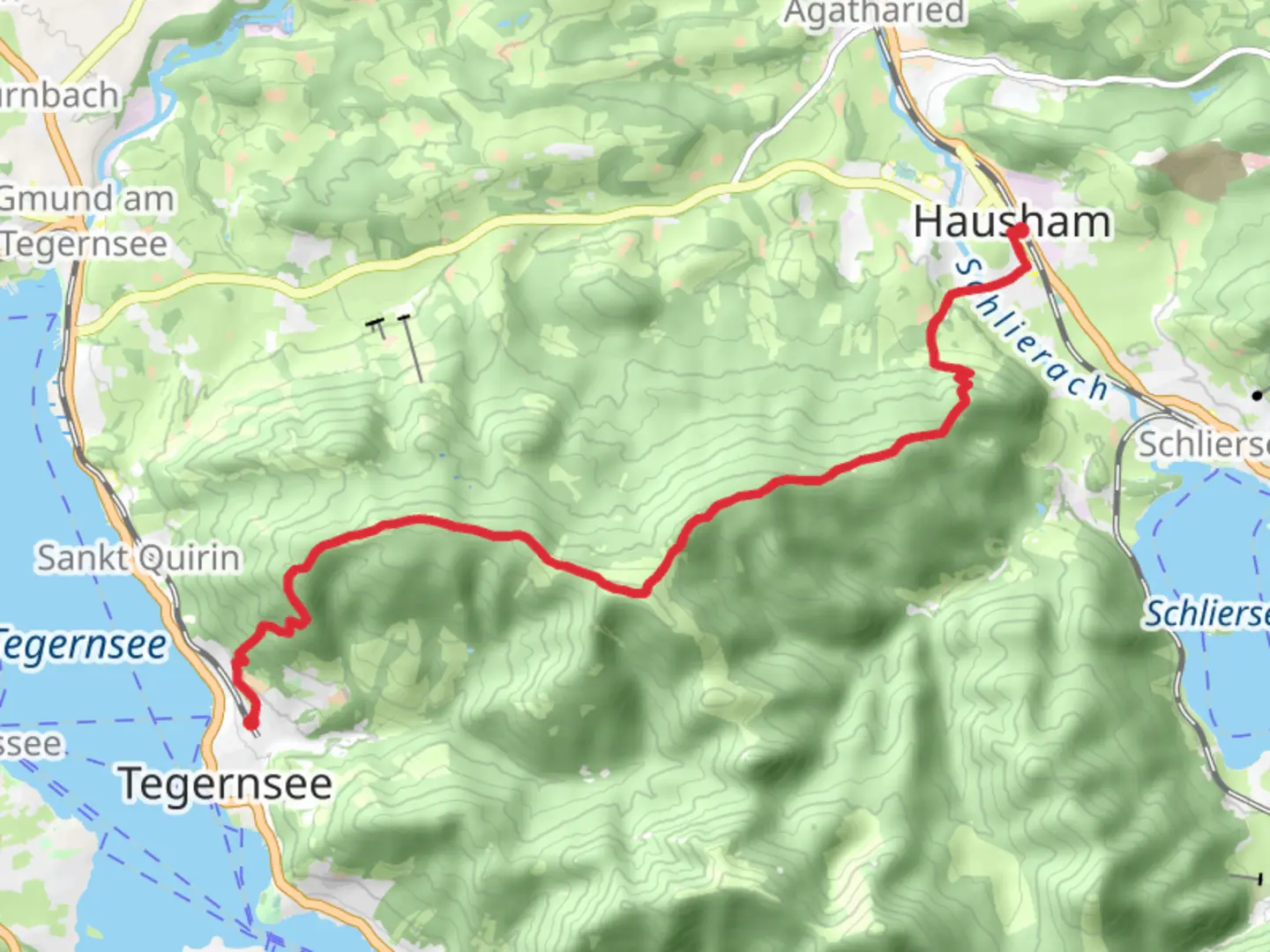 An image depicting the trail Hausham to Tegernsee via Bayrische Voralpen and its surrounding area.