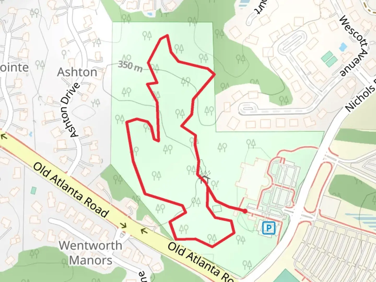An image depicting the trail Old Atlanta Recreation Center Loop and its surrounding area.
