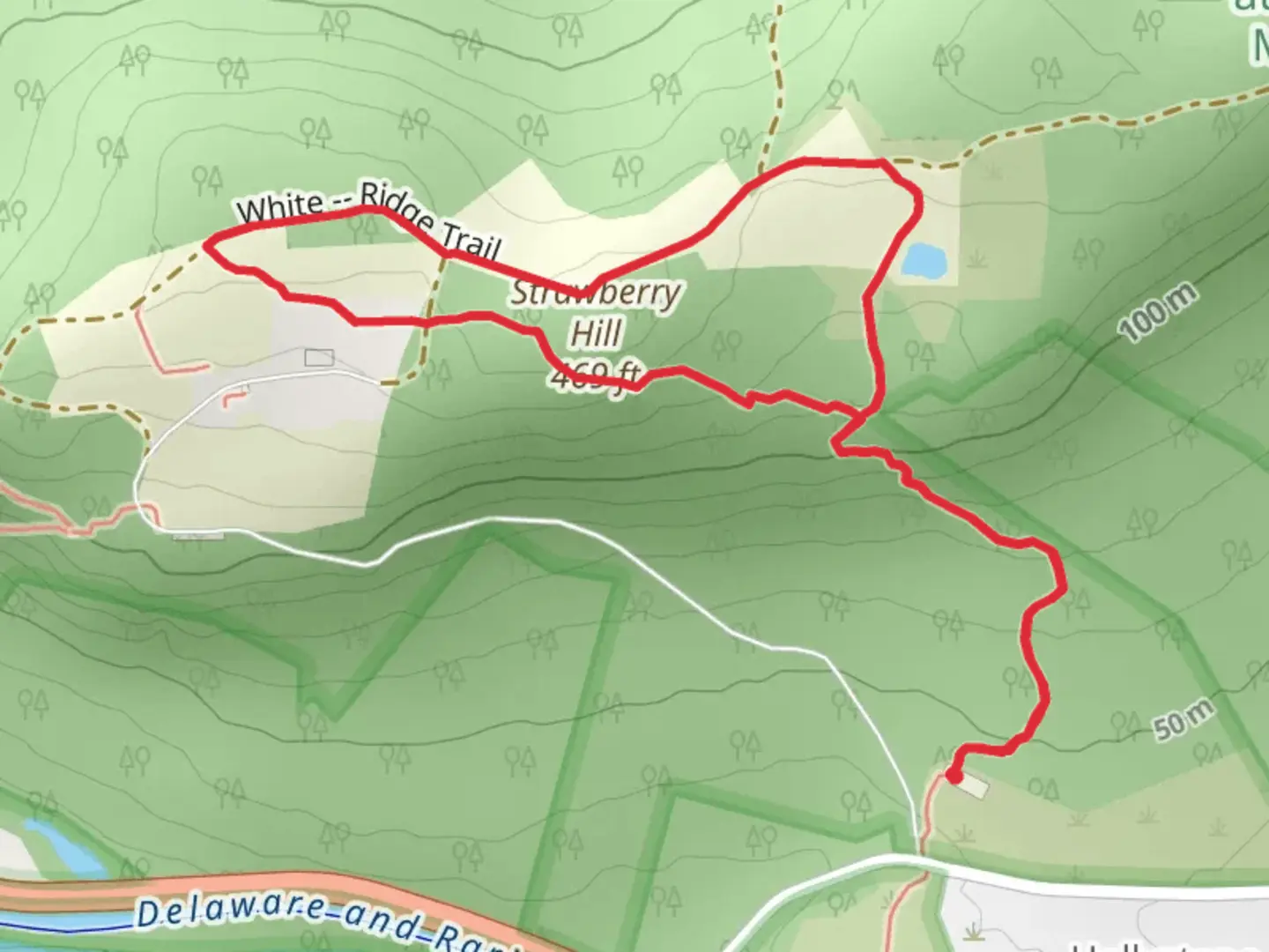 An image depicting the trail Strawberry Hill via Summit Trail and Ridge Loop Trail and its surrounding area.