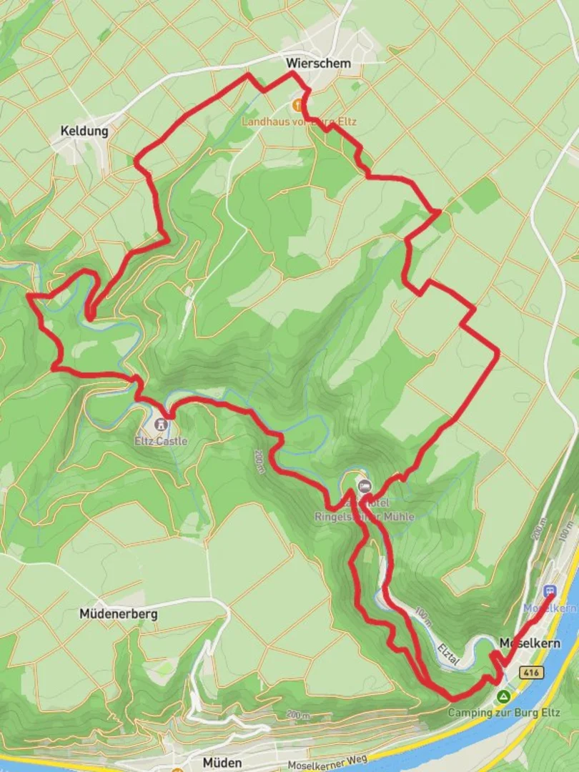 An image depicting the trail Moselkern and Trutzeltz Castle Loop and its surrounding area.