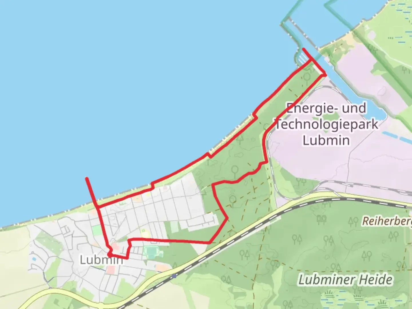 An image depicting the trail Seebruecke via Strandweg and its surrounding area.