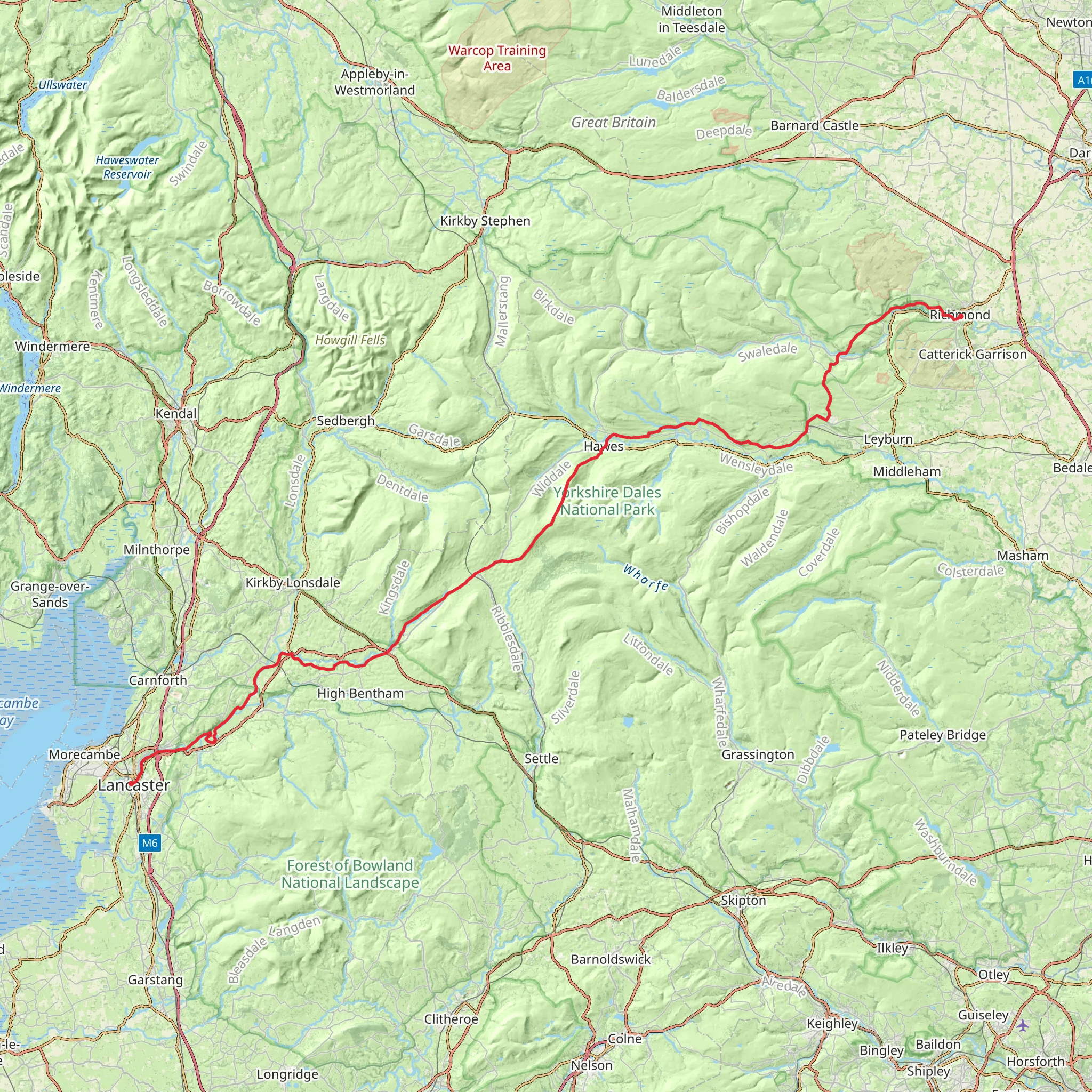 Lancaster Castle to Richmond Castle Walk mobile static map